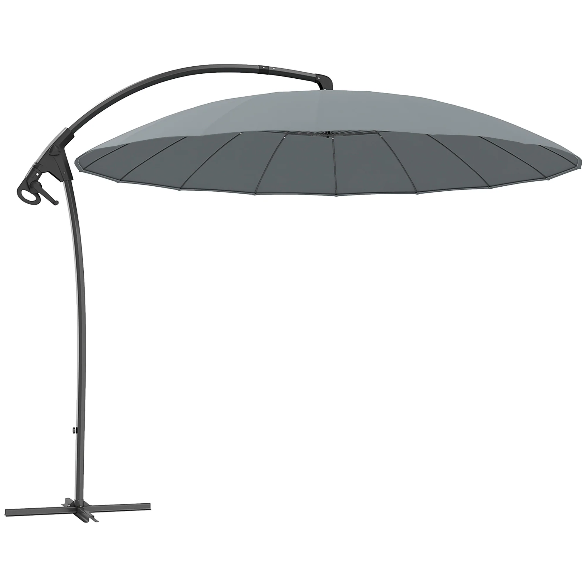 9' Cantilever Umbrella with 16 Fiberglass Ribs & Cross Base, Grey