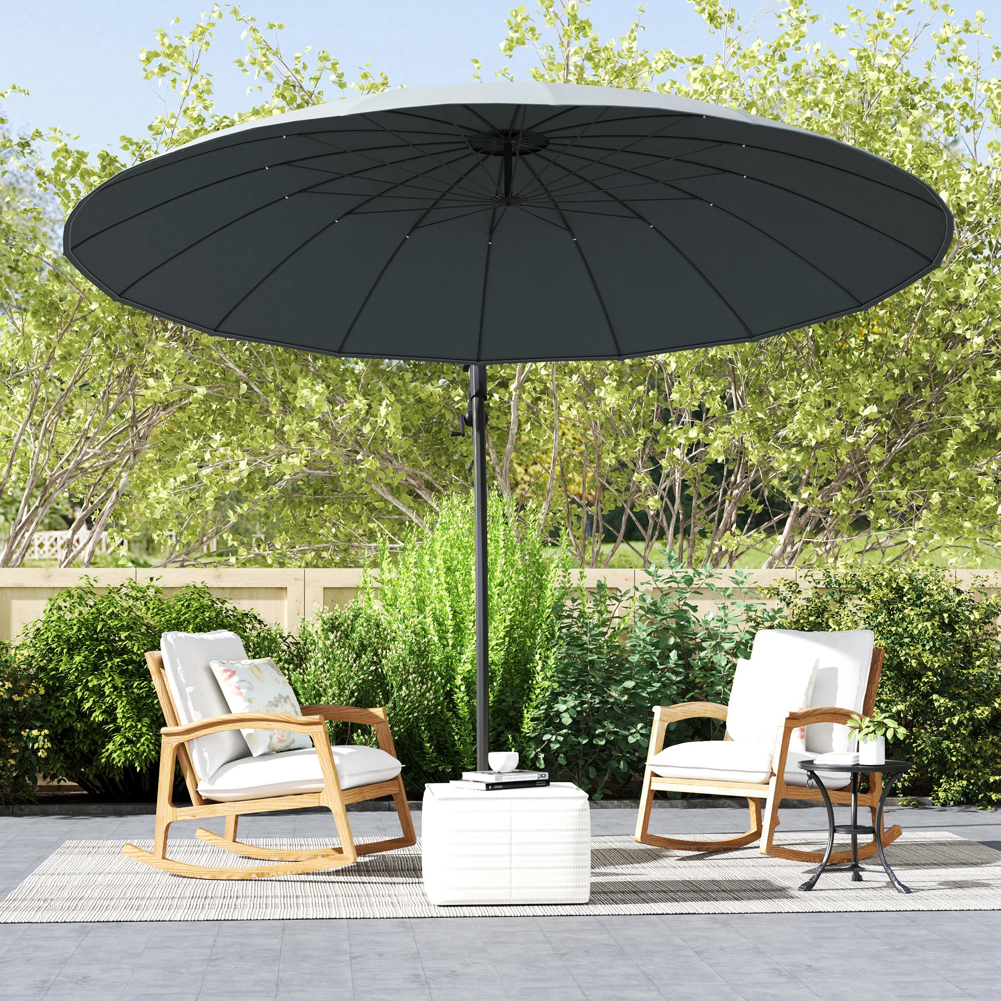9' Cantilever Umbrella with 16 Fiberglass Ribs & Cross Base, Grey - Image 11