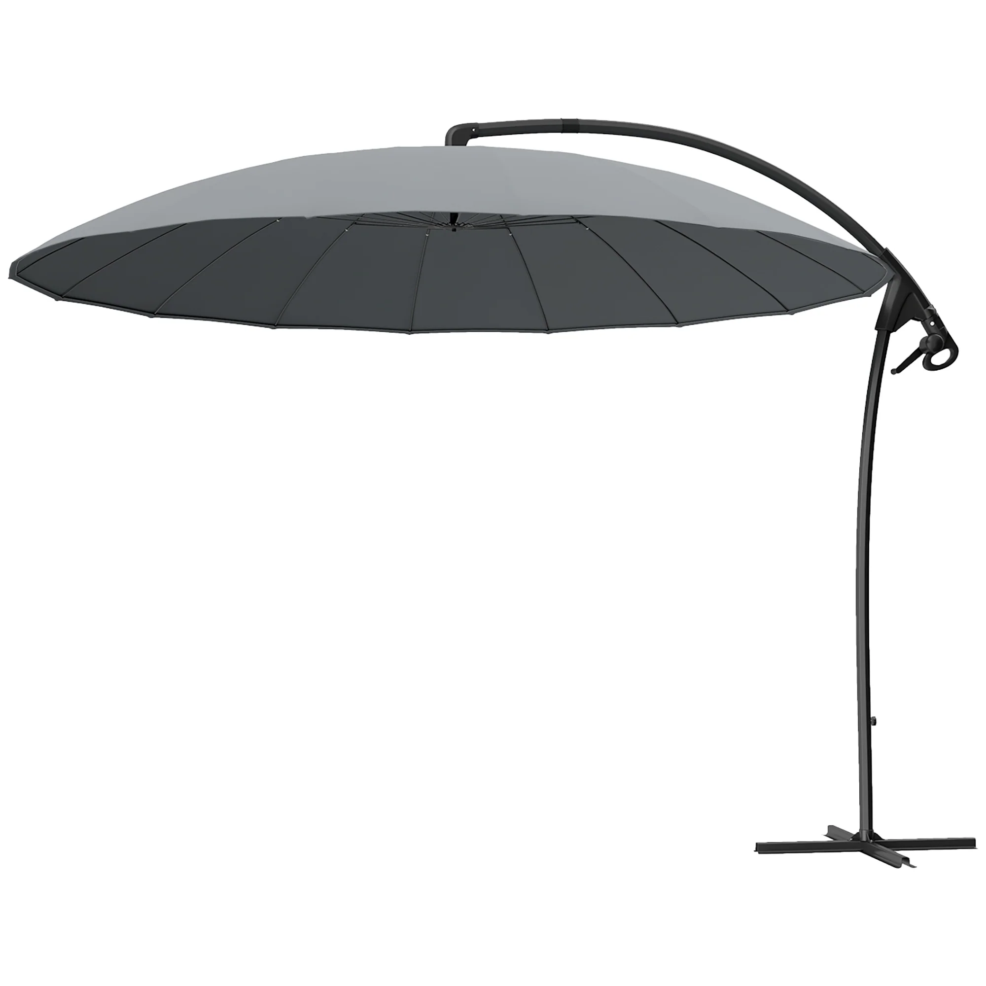 9' Cantilever Umbrella with 16 Fiberglass Ribs & Cross Base, Grey - Image 2