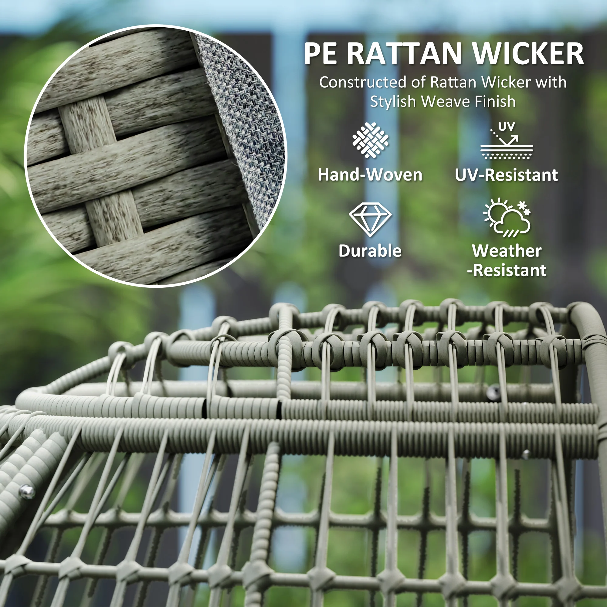 Oversized Rattan Egg Chair with Thickened Cushions & Pillows for Balcony, Porch, Charcoal Grey - Image 6