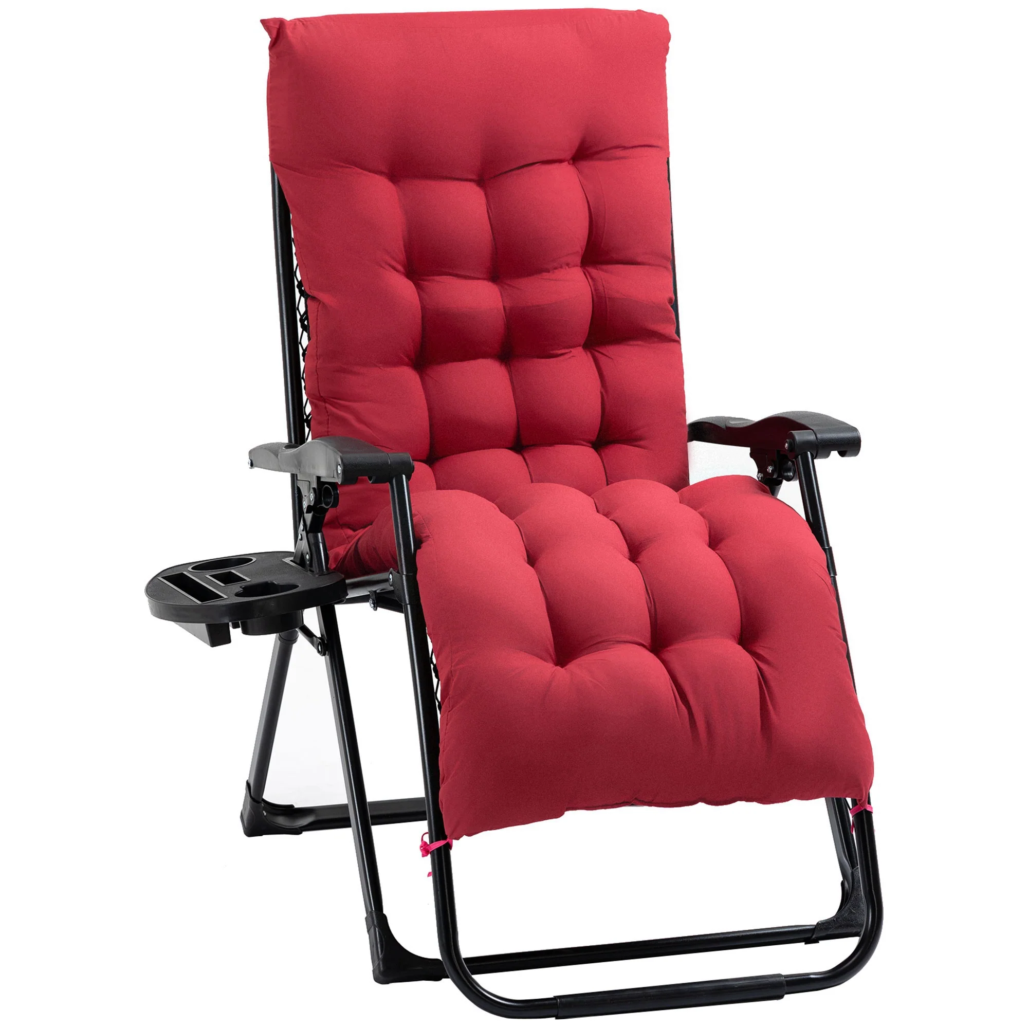Padded Folding Recliner Chair with Cupholder, Adjustable Backrest & Cushion, Red - Image 12