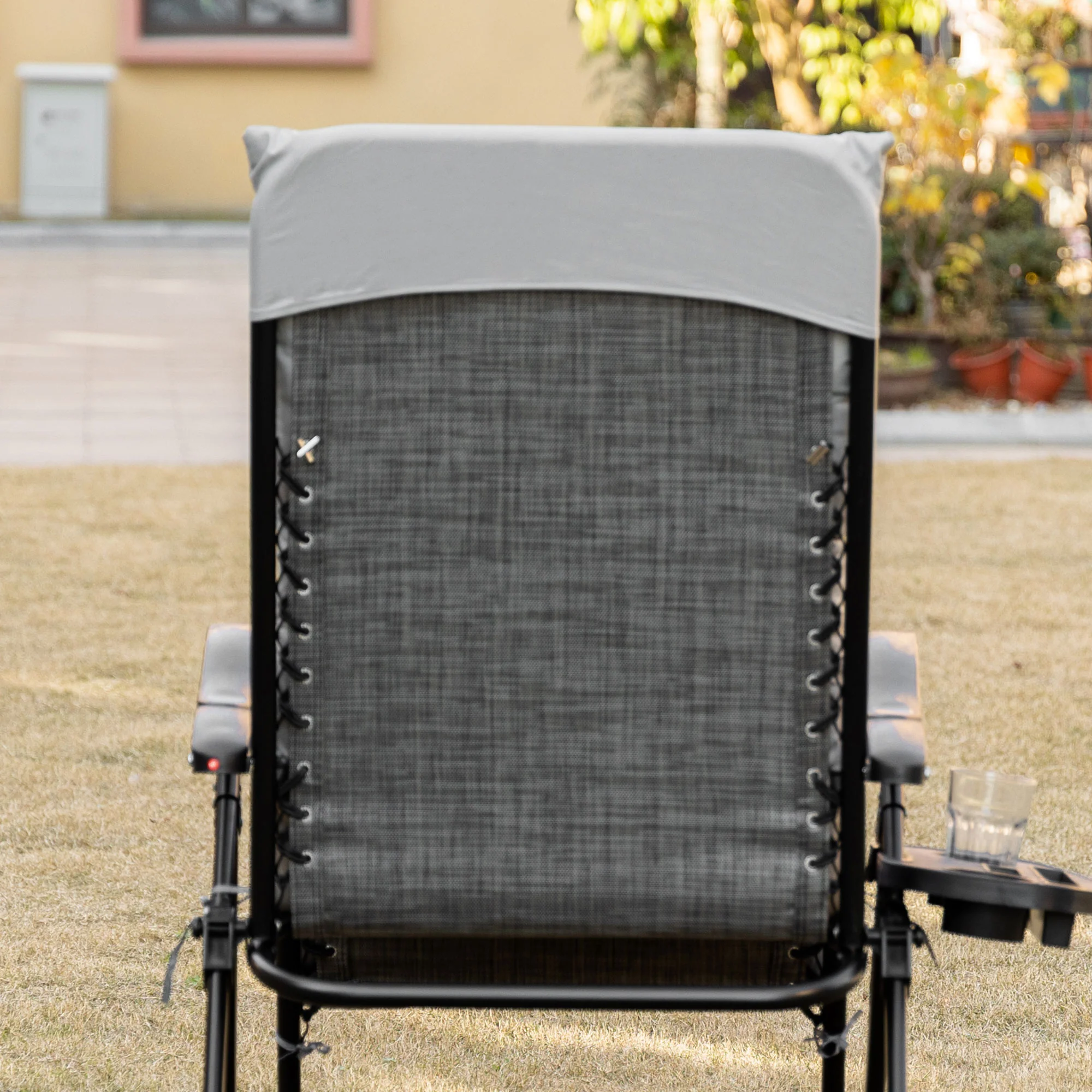Padded Folding Recliner Chair with Cupholder, Adjustable Backrest & Cushion, Grey - Image 10