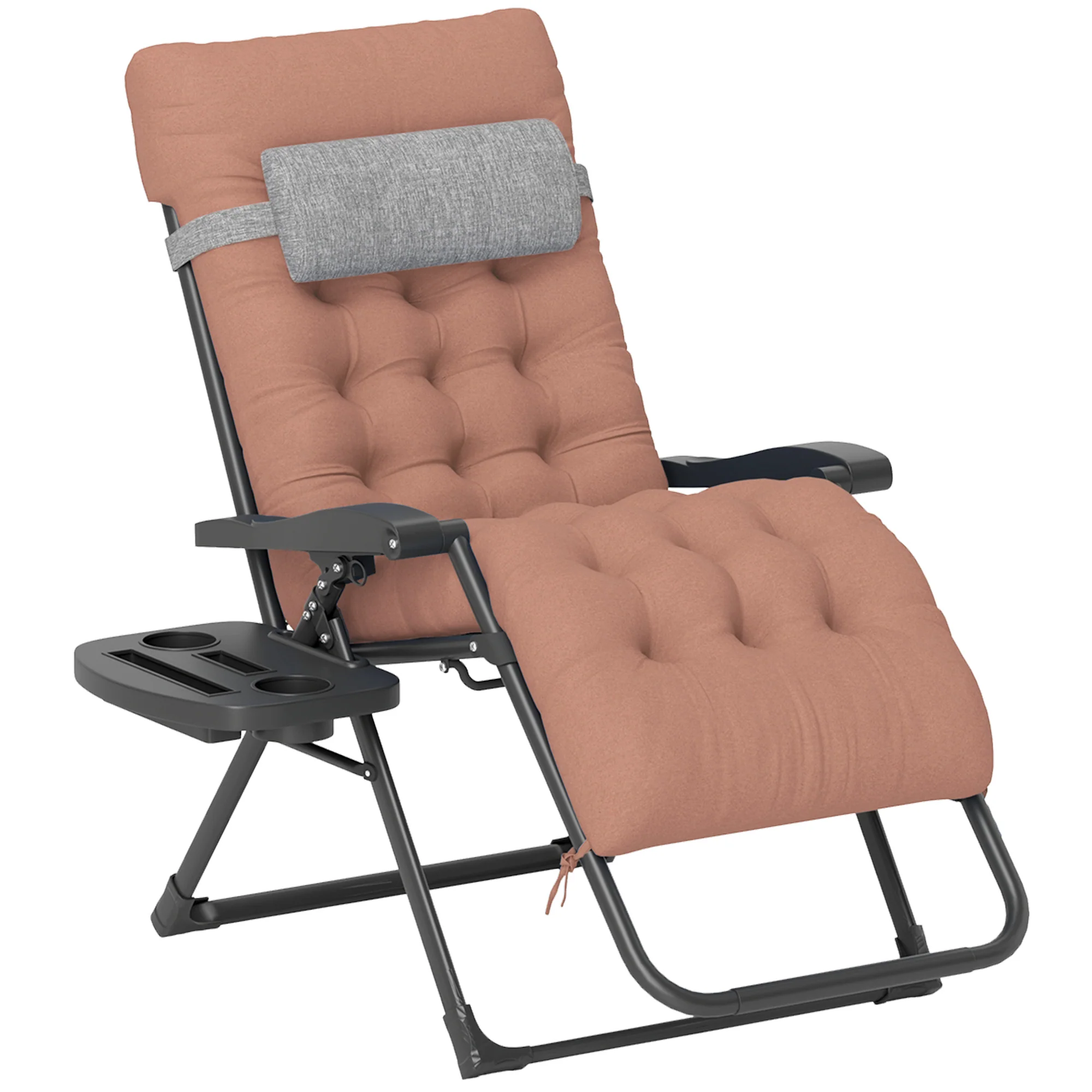 Padded Folding Recliner Chair with Cupholder, Adjustable Backrest & Cushion, Khaki - Image 12