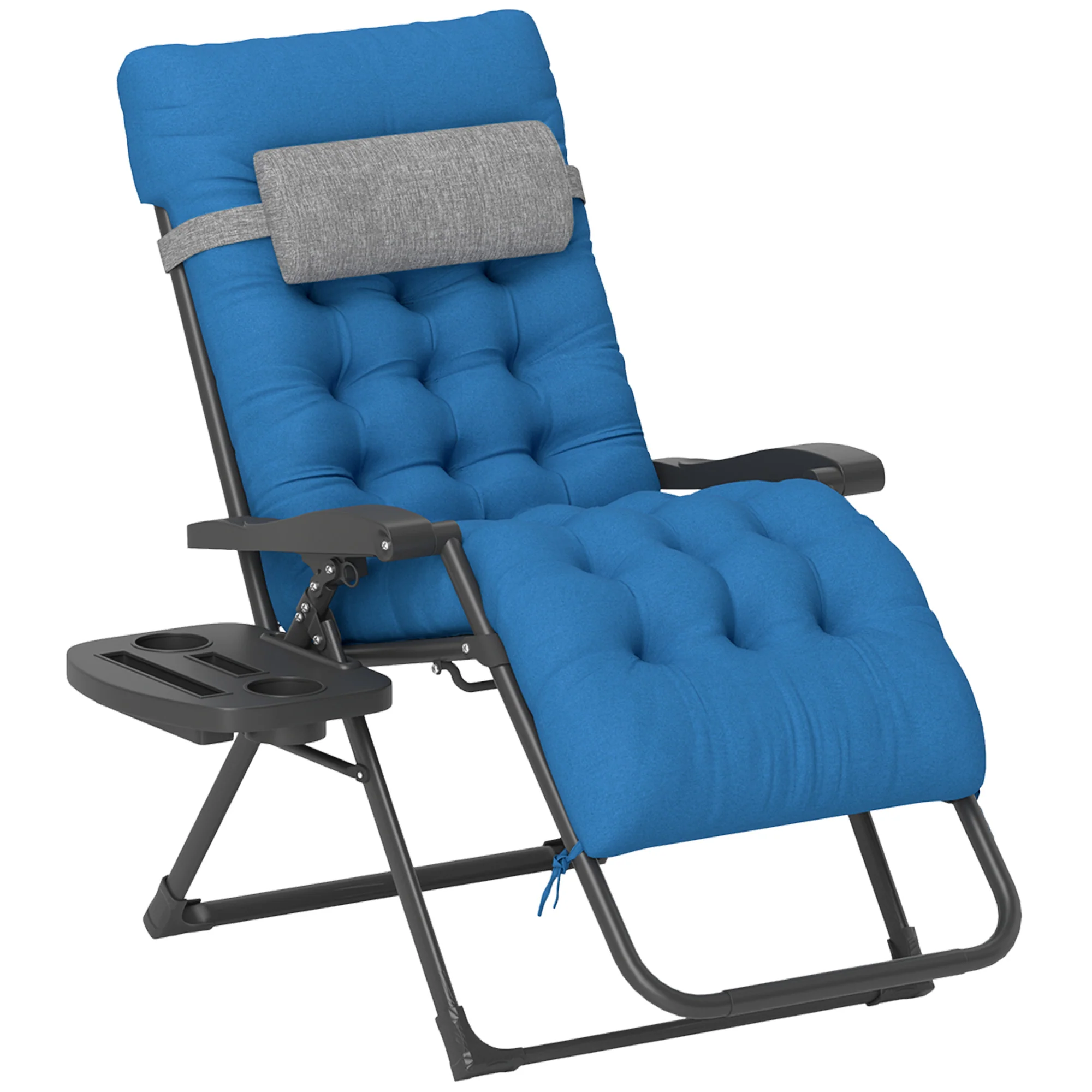 Padded Folding Recliner Chair with Cupholder, Adjustable Backrest & Cushion, Navy Blue - Image 12