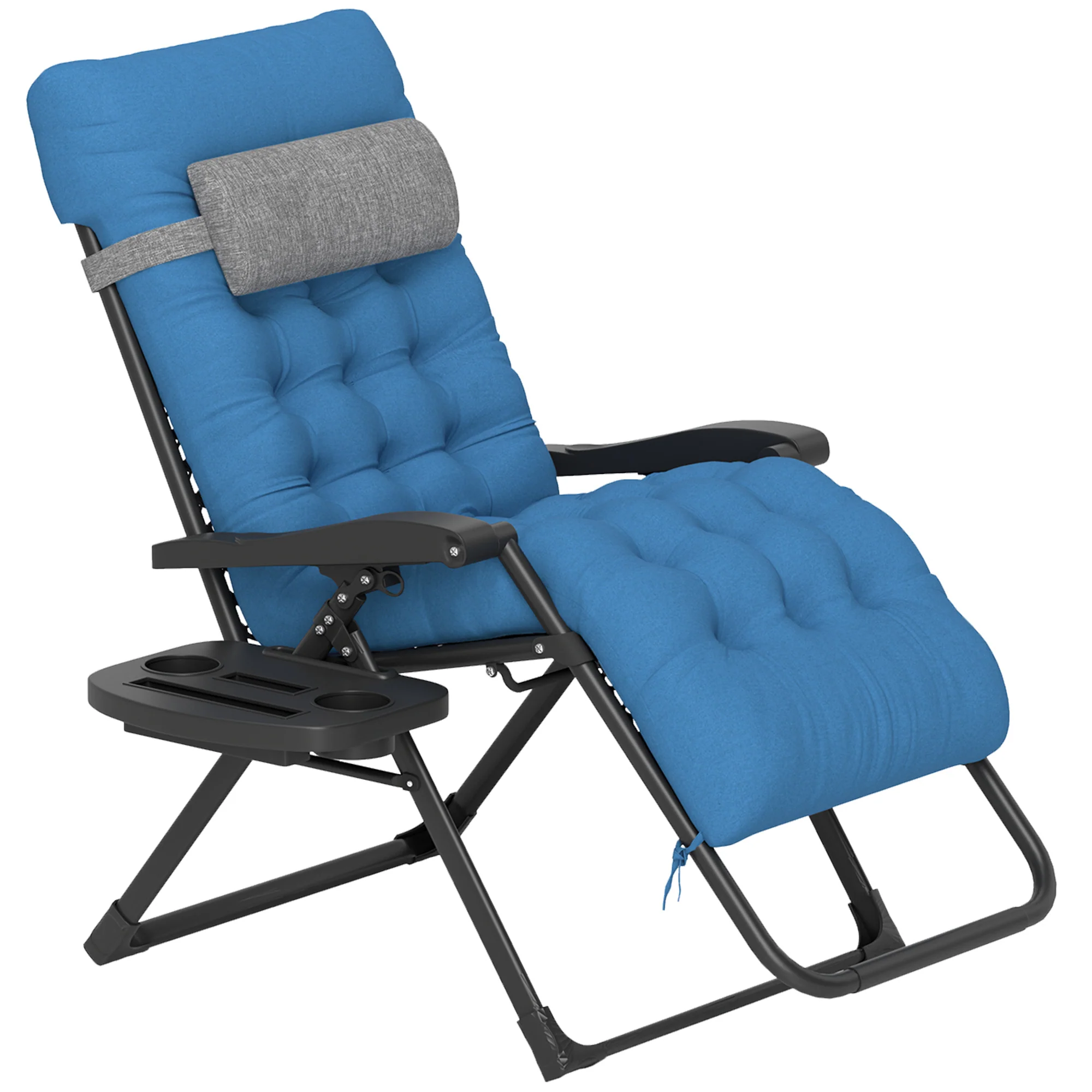 Padded Folding Recliner Chair with Cupholder, Adjustable Backrest & Cushion, Navy Blue - Image 2