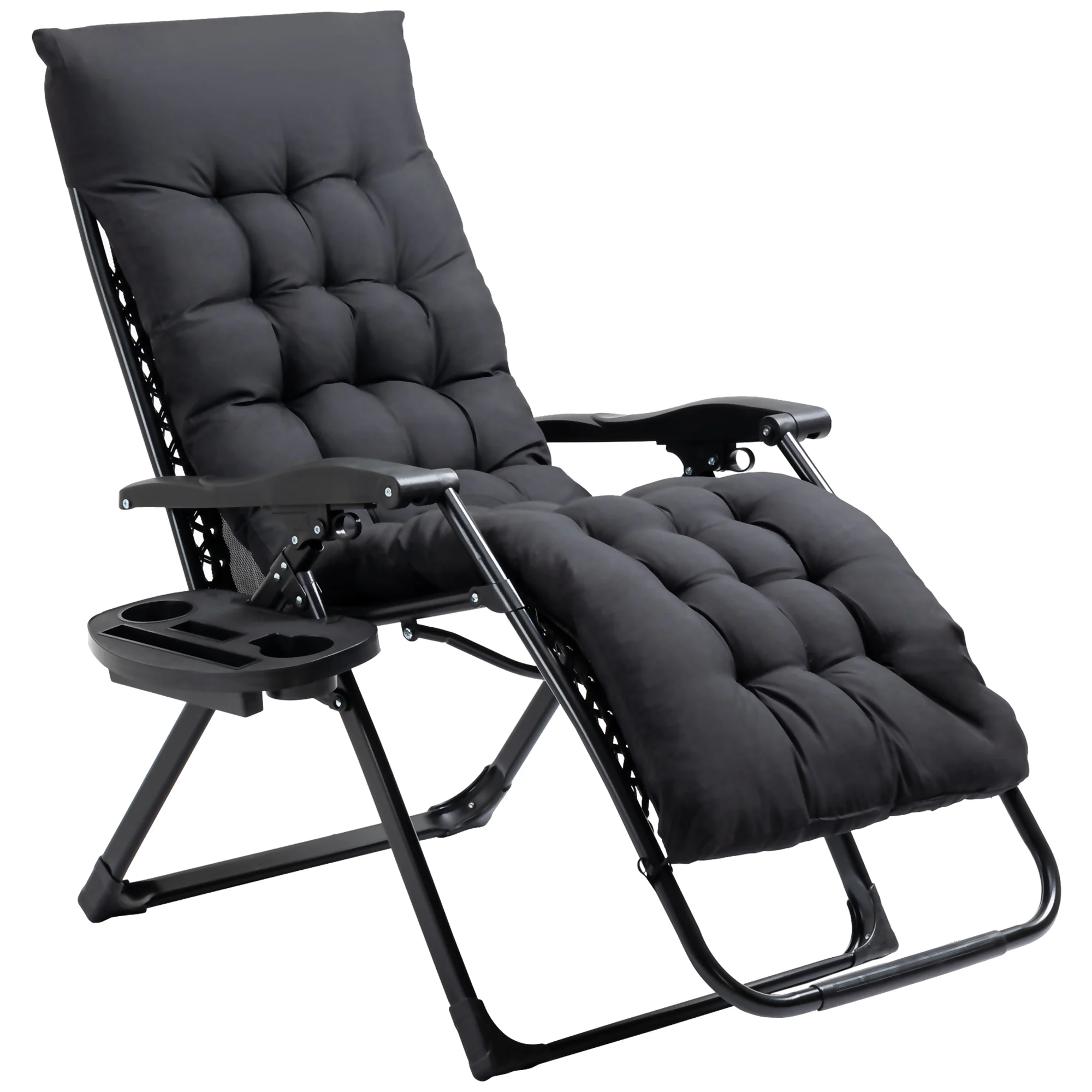 Padded Folding Recliner Chair with Cupholder, Adjustable Backrest & Cushion, Black - Image 12