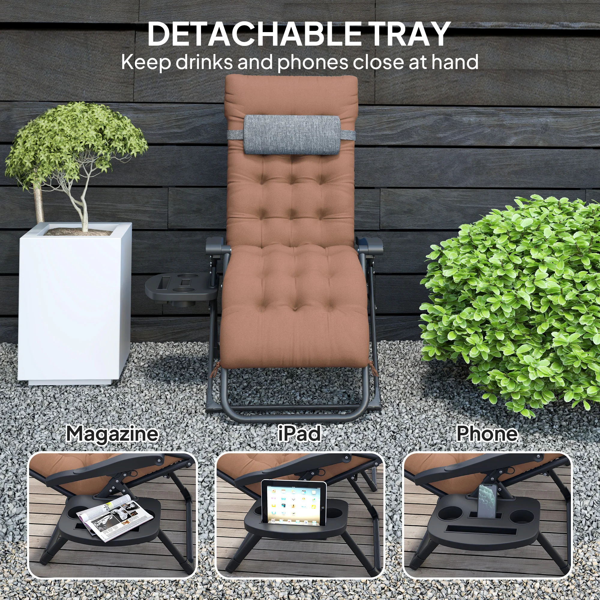 Padded Folding Recliner Chair with Cupholder, Adjustable Backrest & Cushion, Khaki - Image 8