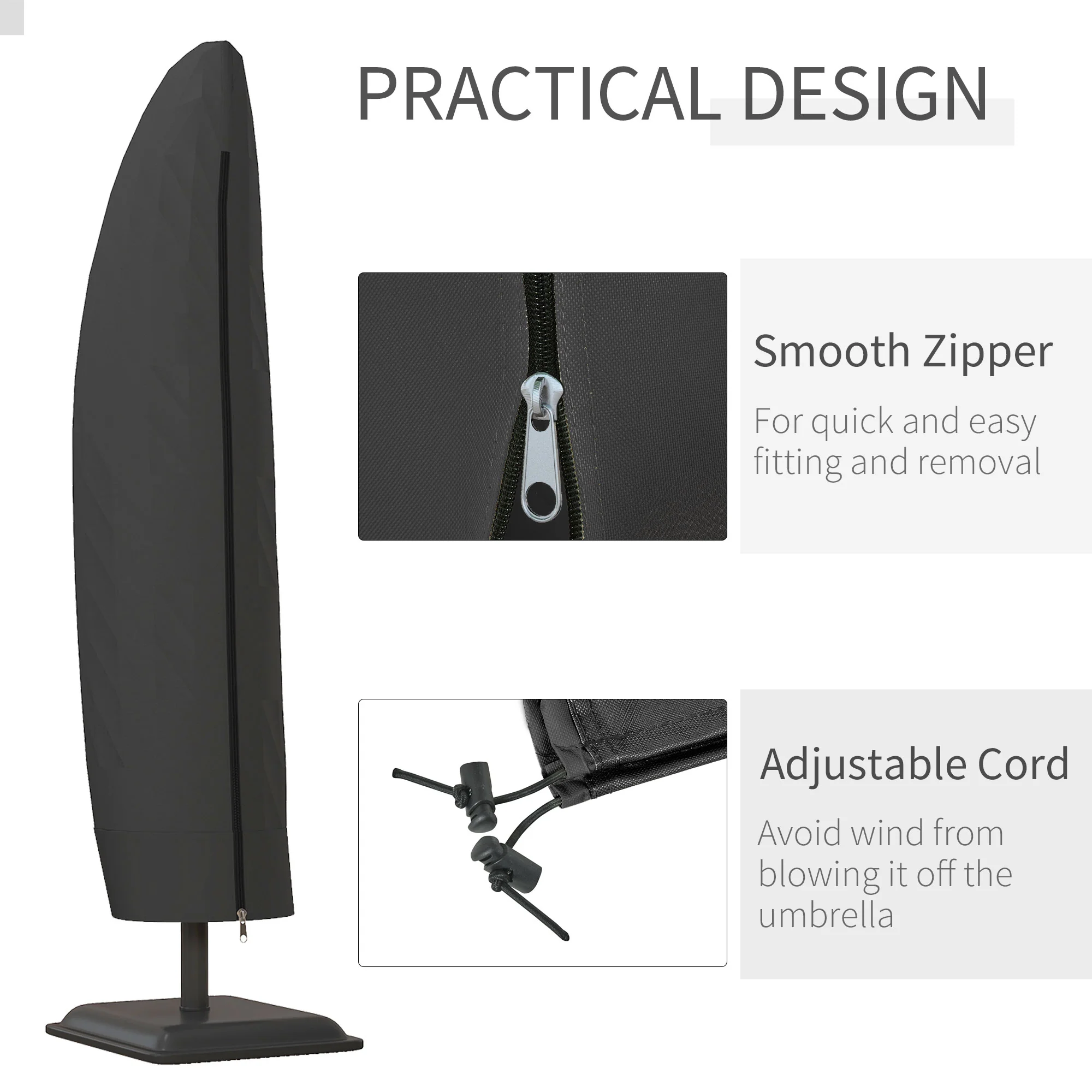 Banana Umbrella Protector, Cantilever Parasol Cover with Rod and Zipper, Black - Image 7