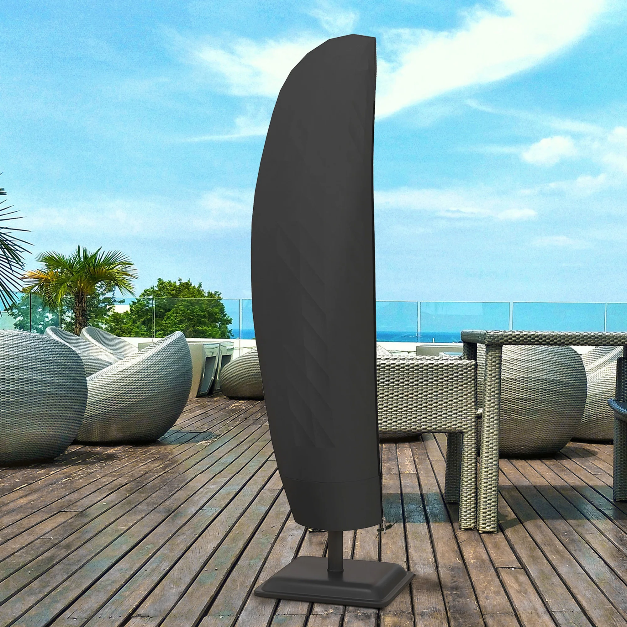 Banana Umbrella Protector, Cantilever Parasol Cover with Rod and Zipper, Black - Image 9