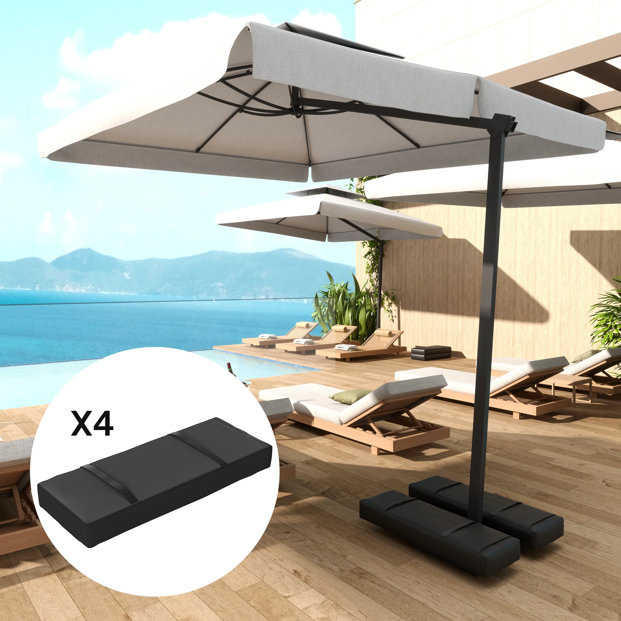 Set of 4 Parasol Weights, 25kg Fillable Sandbag Weights with Handles, Black - Image 10