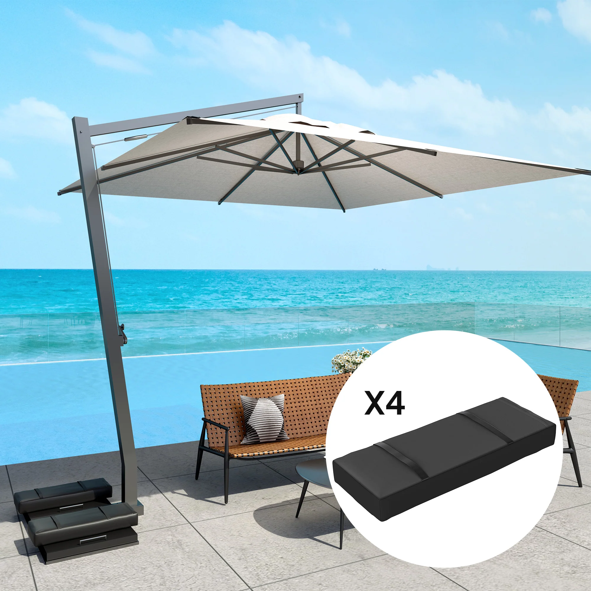 Set of 4 Parasol Weights, 25kg Fillable Sandbag Weights with Handles, Black - Image 4