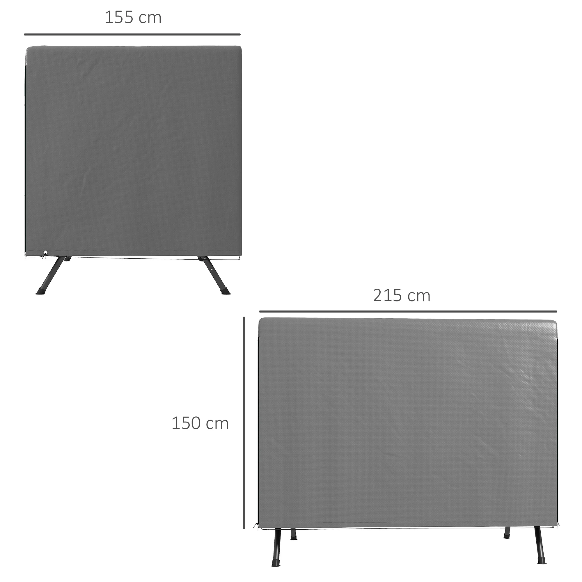 3-Seater Garden Swing Chair Protective Cover, Water UV Resistant, 215 x 155 x 150cm, Dark Grey - Image 5