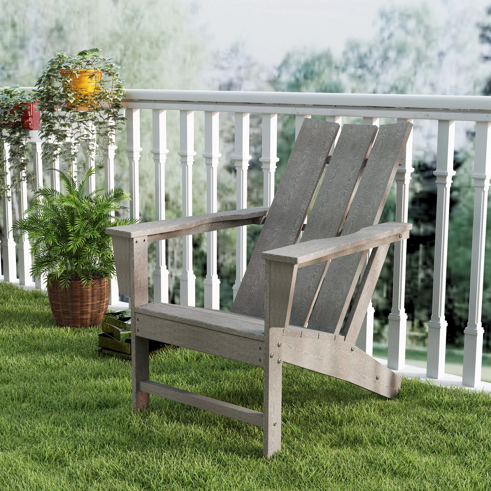 HDPE Plastic Adirondack Chair with High Back & Wide Armrests for Patio, Dark Grey - Image 10