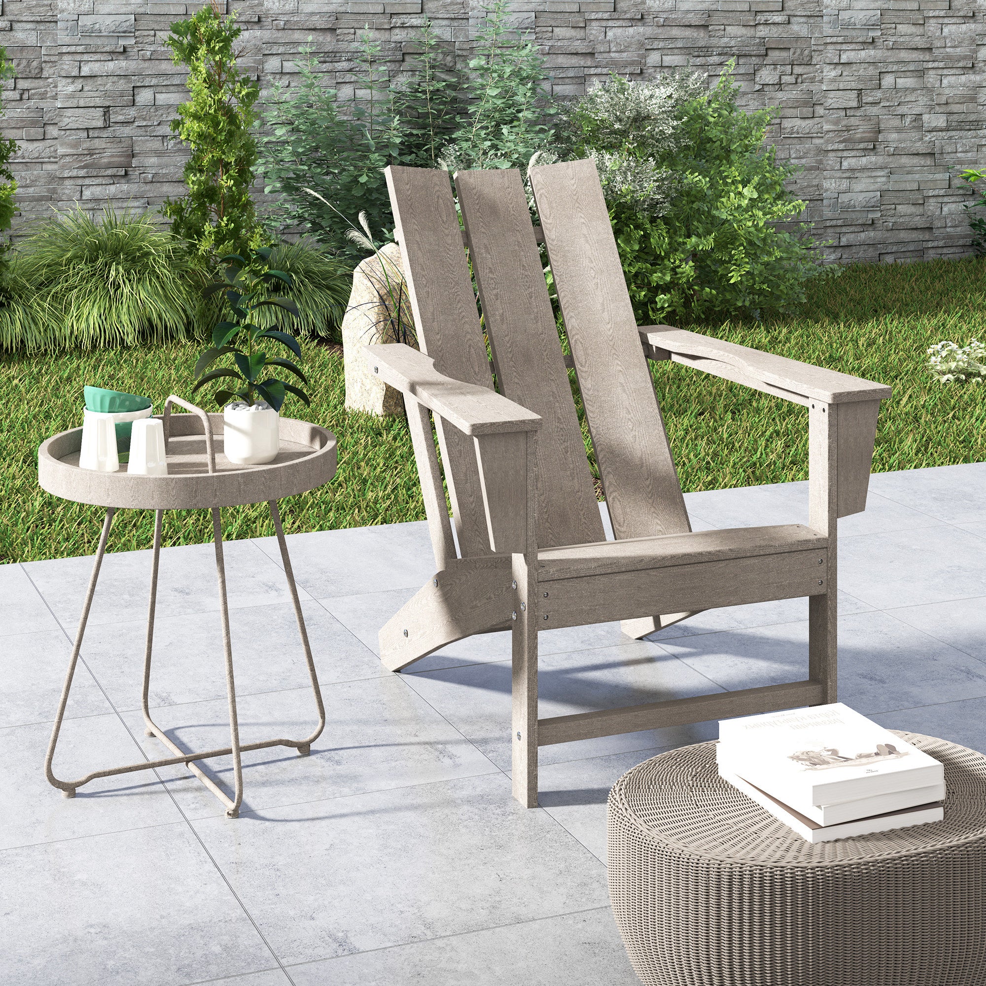 HDPE Plastic Adirondack Chair with High Back & Wide Armrests for Patio, Dark Grey - Image 11