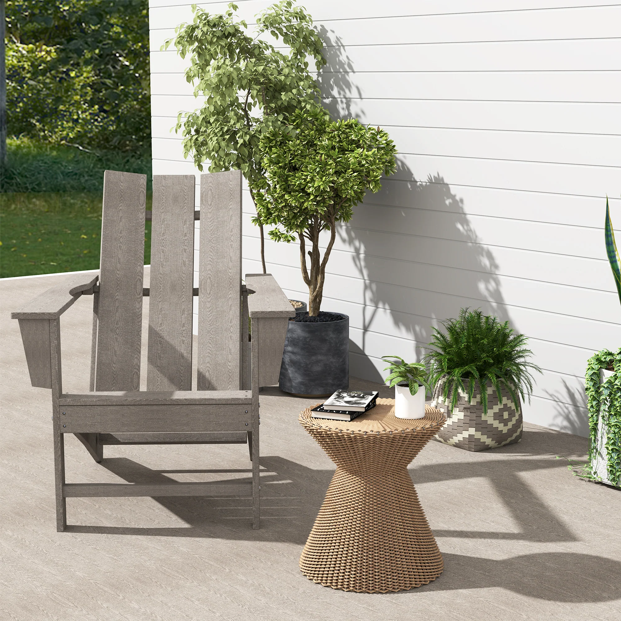 HDPE Plastic Adirondack Chair with High Back & Wide Armrests for Patio, Dark Grey - Image 3
