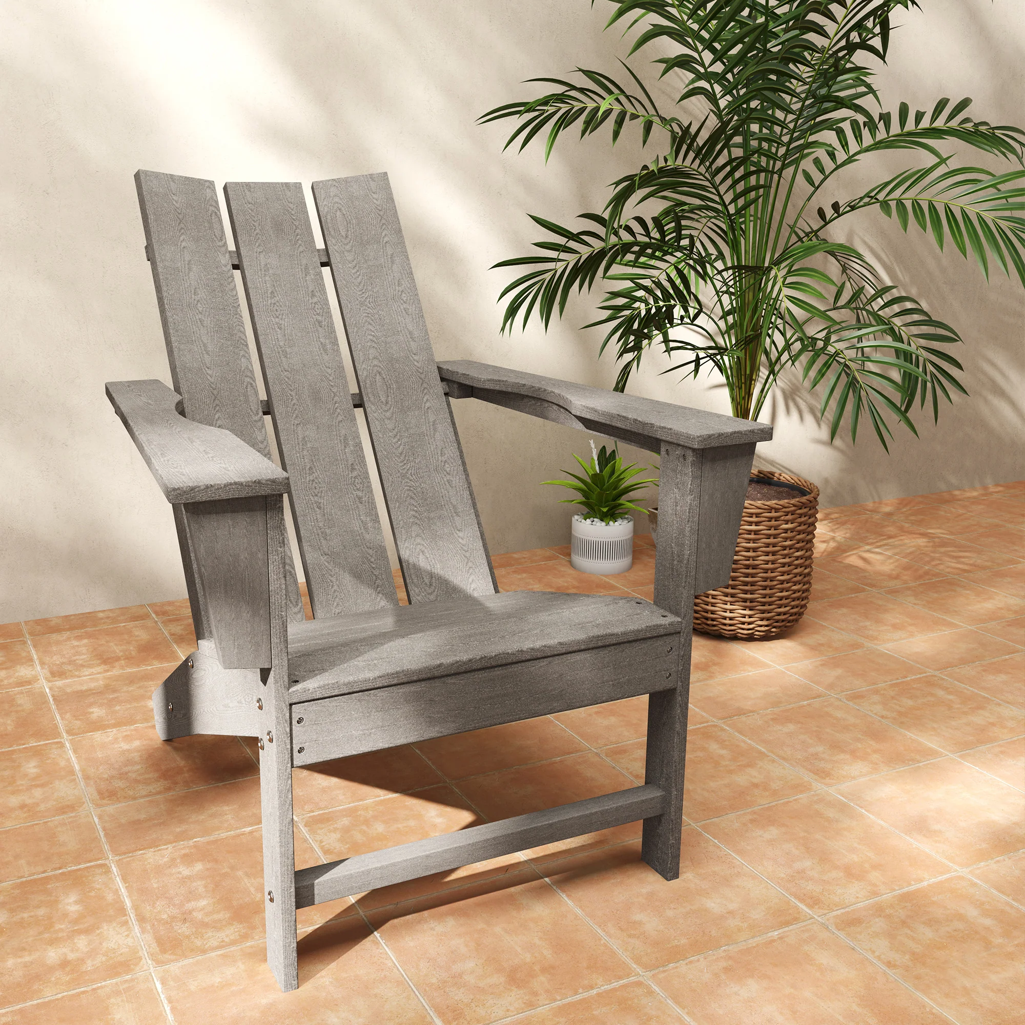 HDPE Plastic Adirondack Chair with High Back & Wide Armrests for Patio, Dark Grey - Image 4