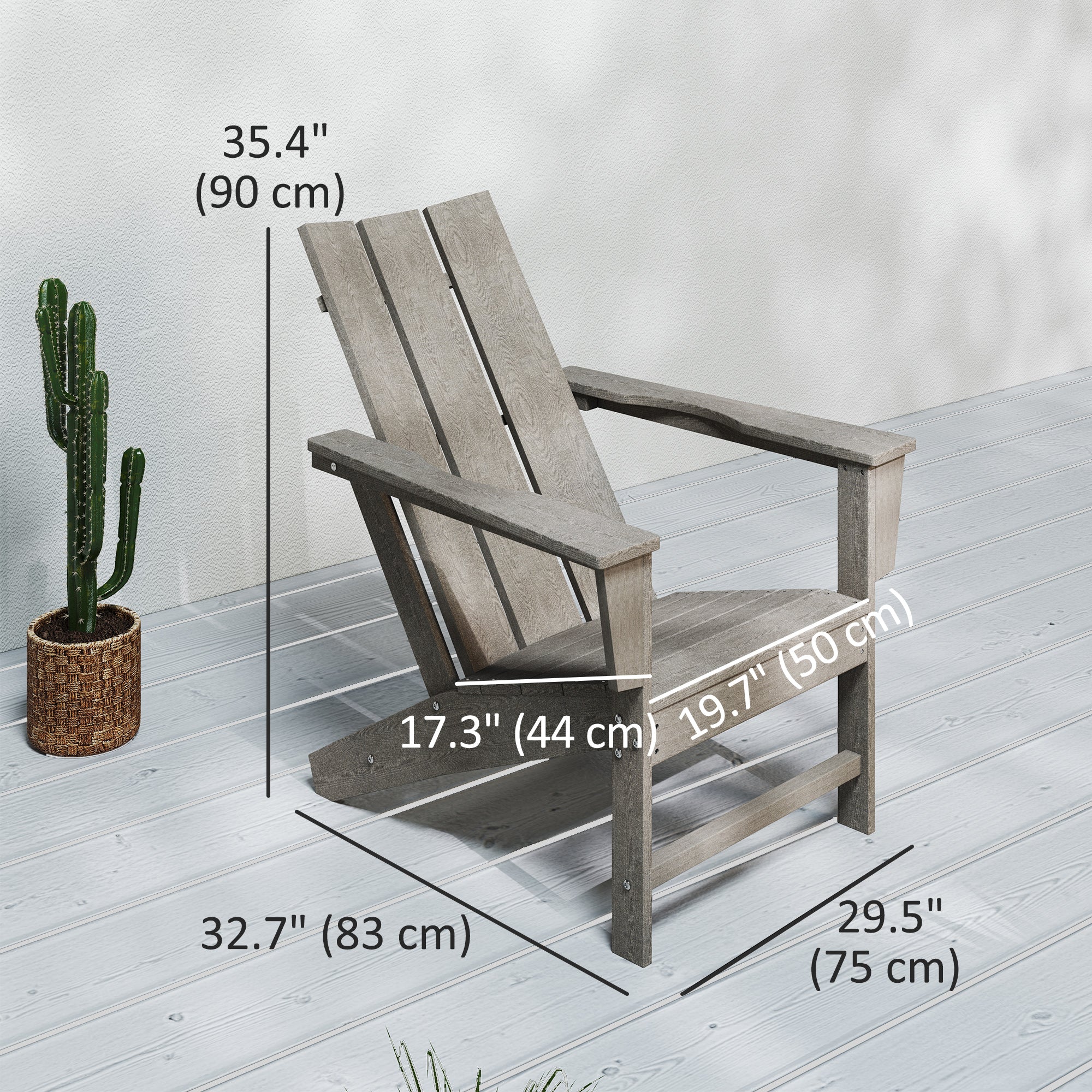 HDPE Plastic Adirondack Chair with High Back & Wide Armrests for Patio, Dark Grey - Image 5