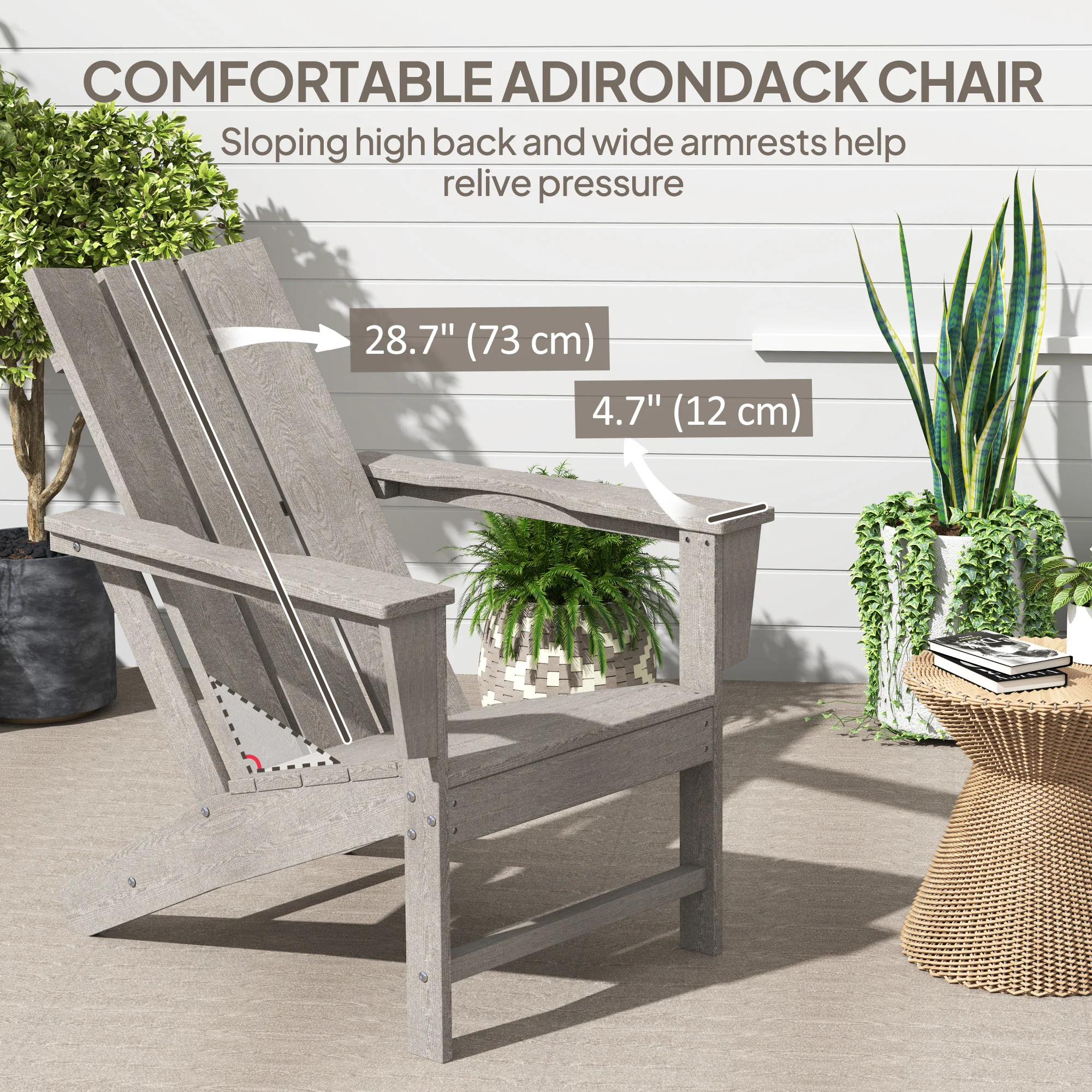 HDPE Plastic Adirondack Chair with High Back & Wide Armrests for Patio, Dark Grey - Image 6
