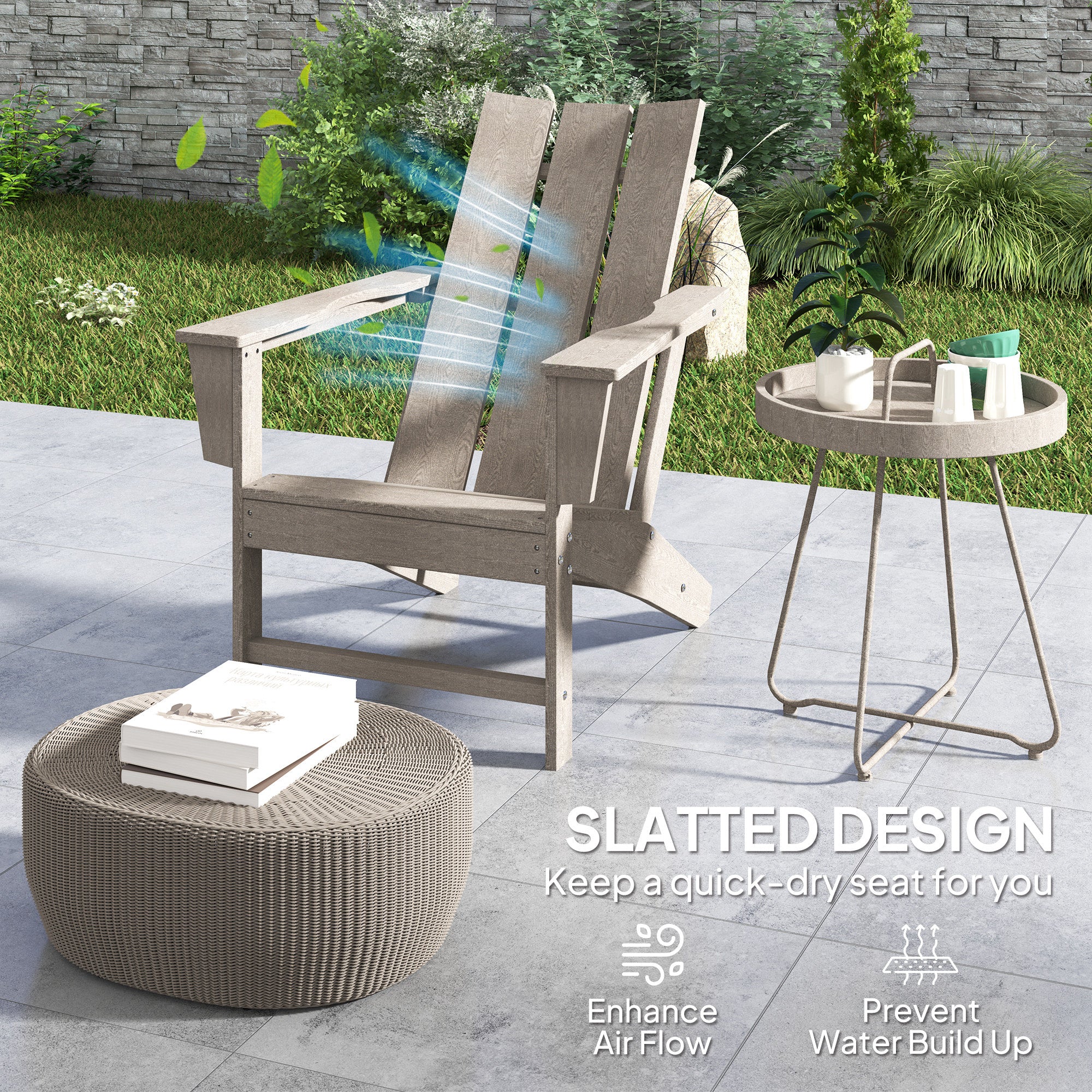 HDPE Plastic Adirondack Chair with High Back & Wide Armrests for Patio, Dark Grey - Image 8