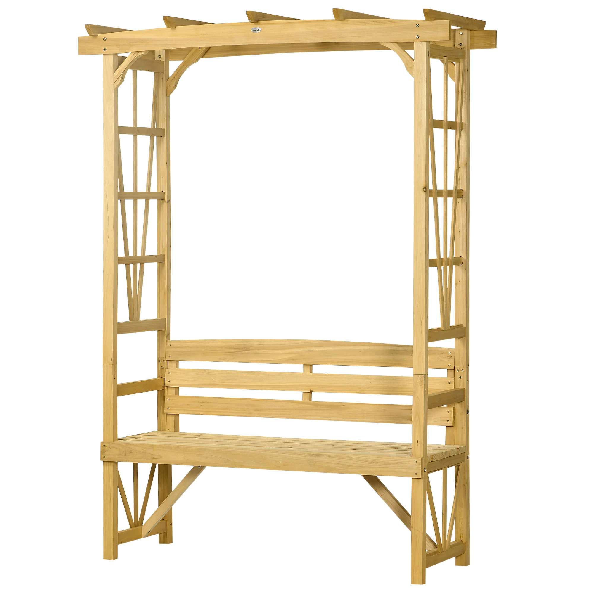 79.9" Patio Wooden Bench, Outdoor Garden Bench for Vines/Climbing Plants, Light Brown - Image 2