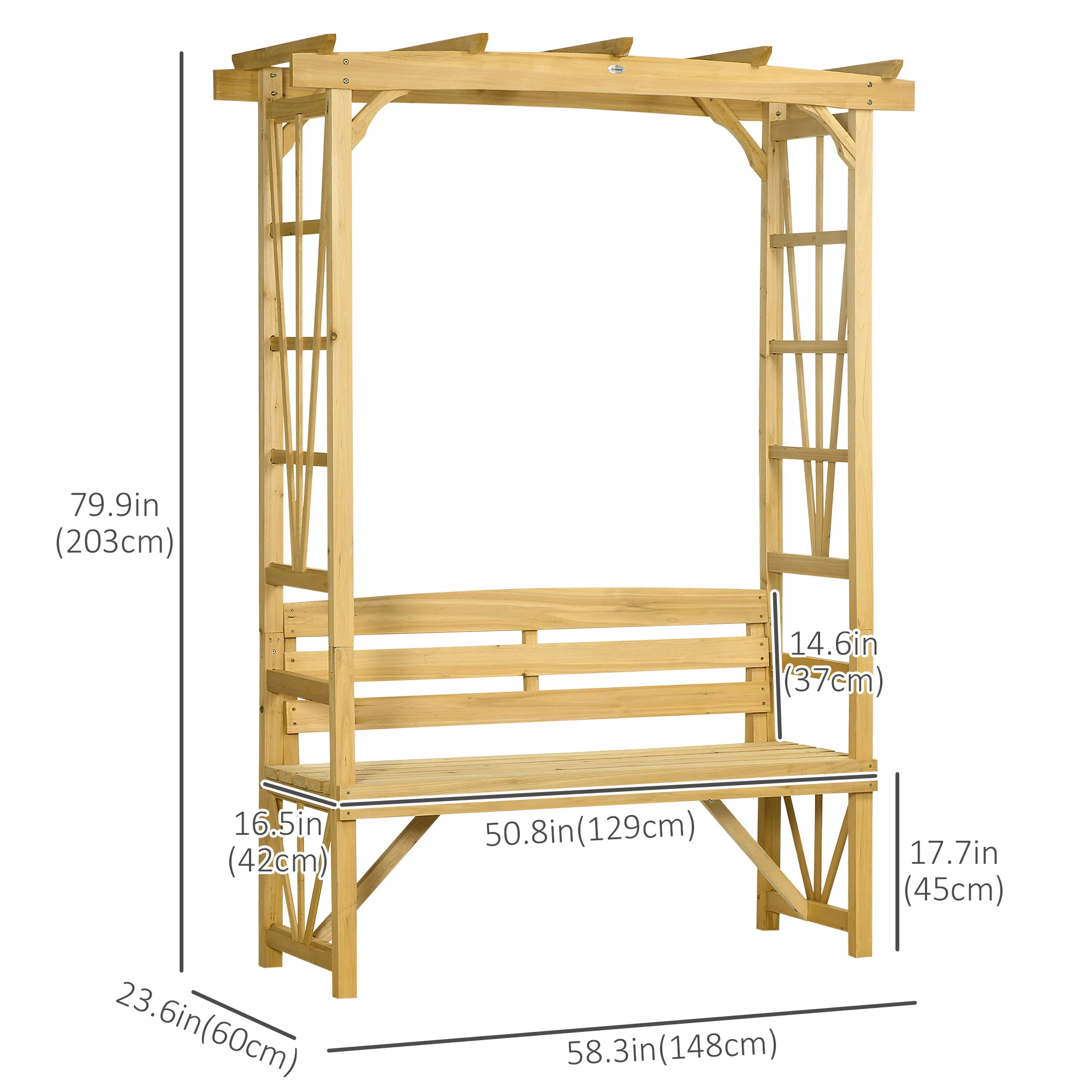 79.9" Patio Wooden Bench, Outdoor Garden Bench for Vines/Climbing Plants, Light Brown - Image 5