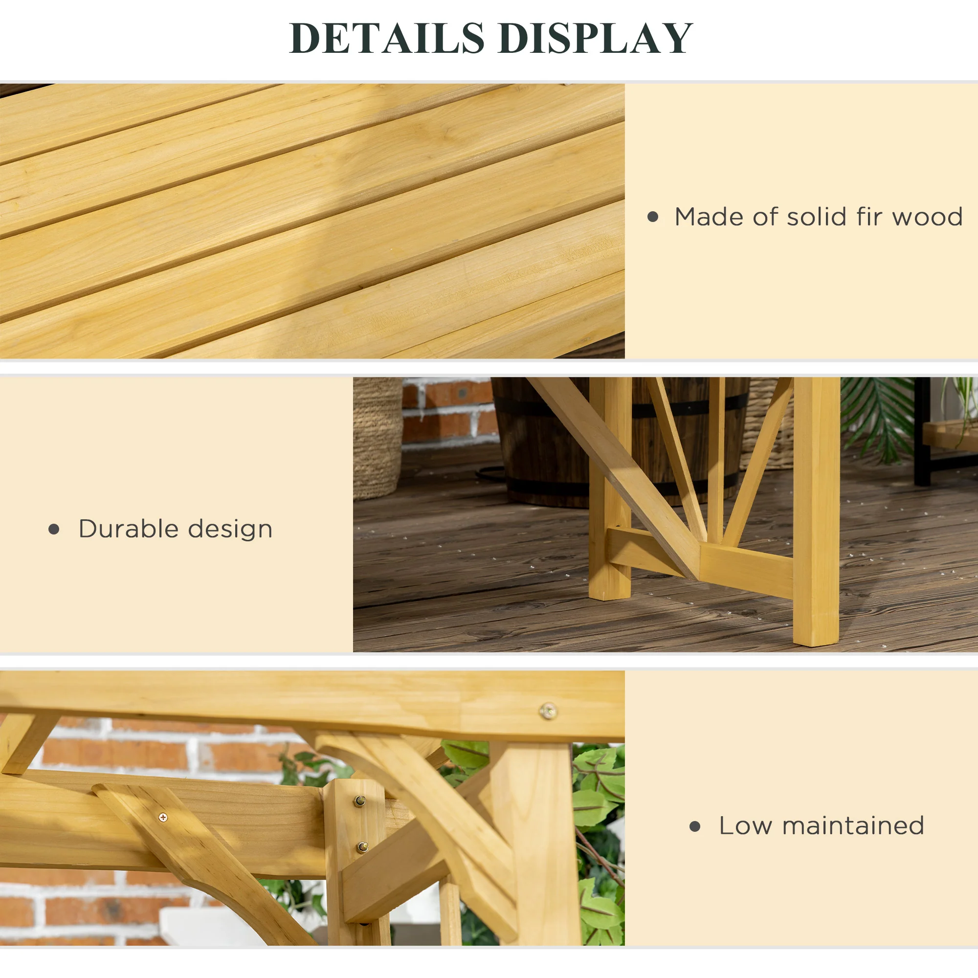 79.9" Patio Wooden Bench, Outdoor Garden Bench for Vines/Climbing Plants, Light Brown - Image 7