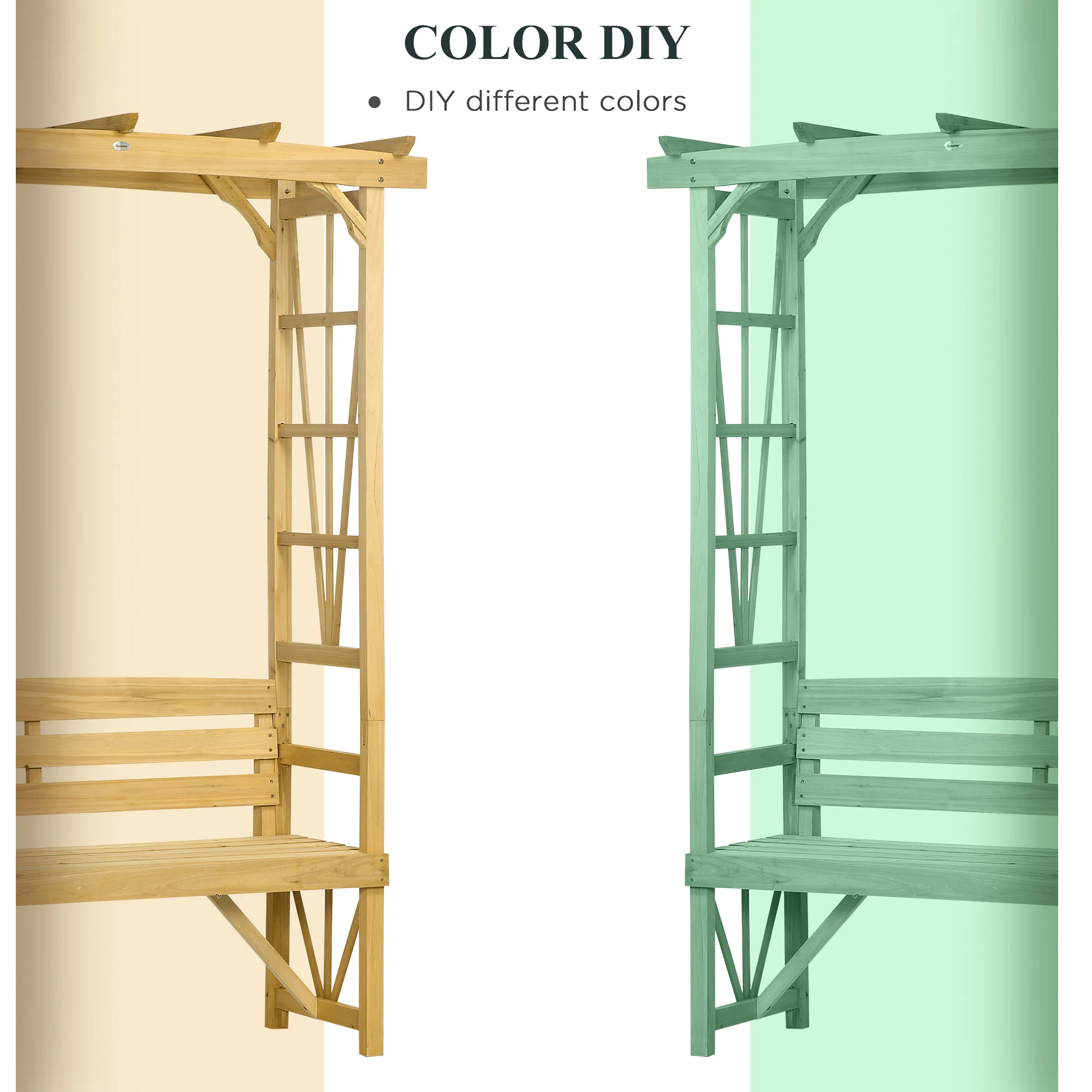 79.9" Patio Wooden Bench, Outdoor Garden Bench for Vines/Climbing Plants, Light Brown - Image 8
