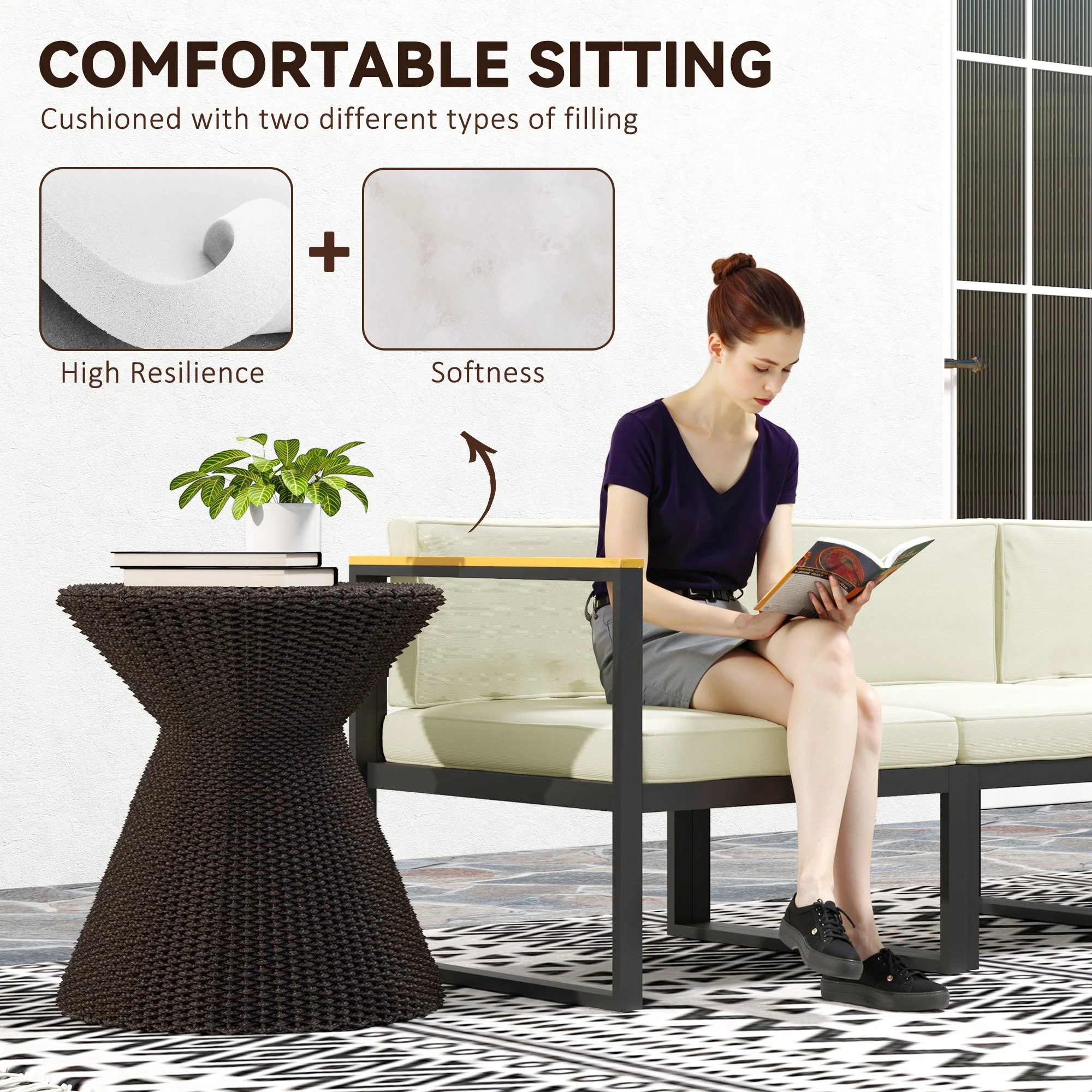 14 Piece Replacement Cushions for Rattan Furniture, Cushion Pad for Patio Set, Cream White - Image 6
