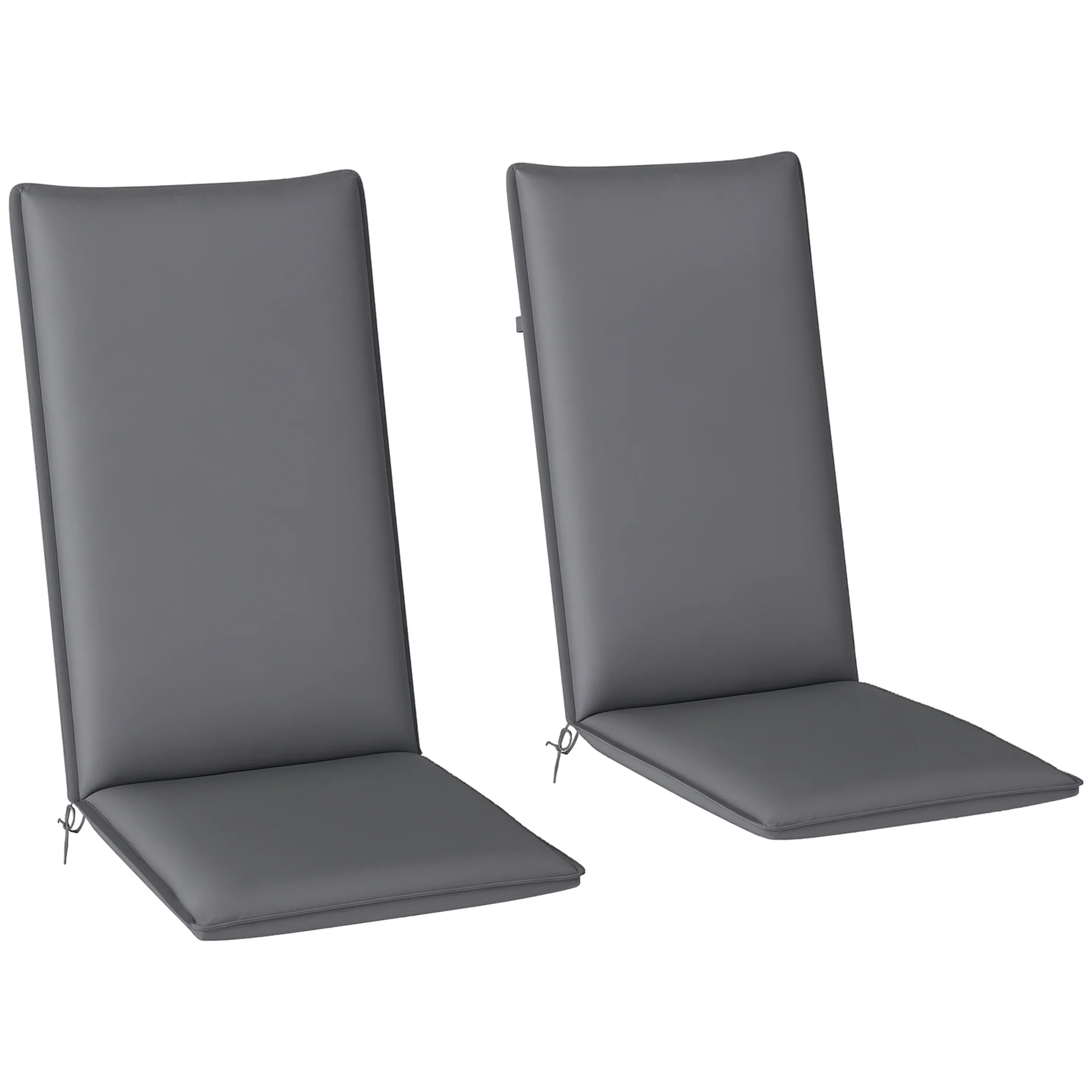 Set of 2 High Back Patio Chair Cushions with Ties, Dark Grey