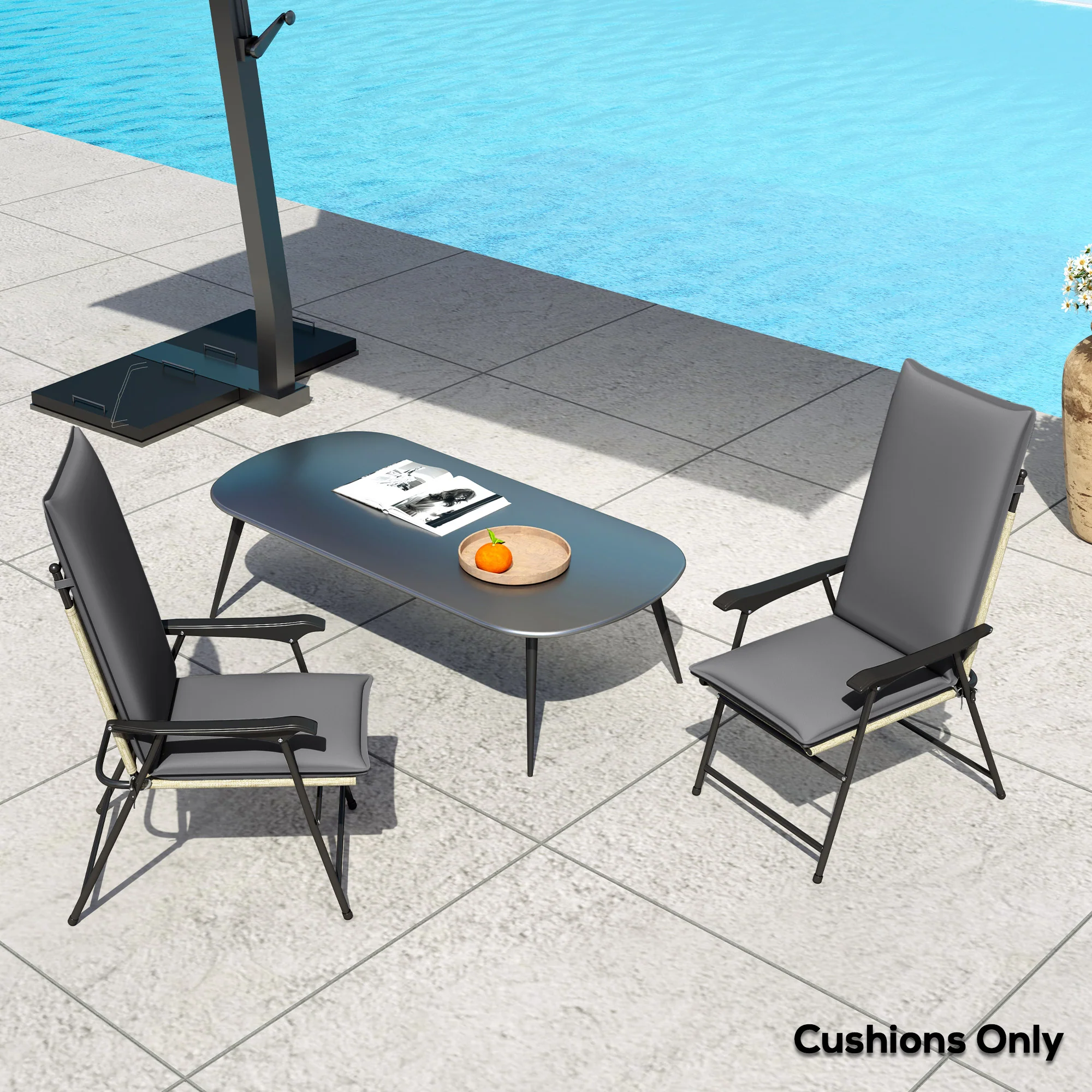 Set of 2 High Back Patio Chair Cushions with Ties, Dark Grey - Image 11