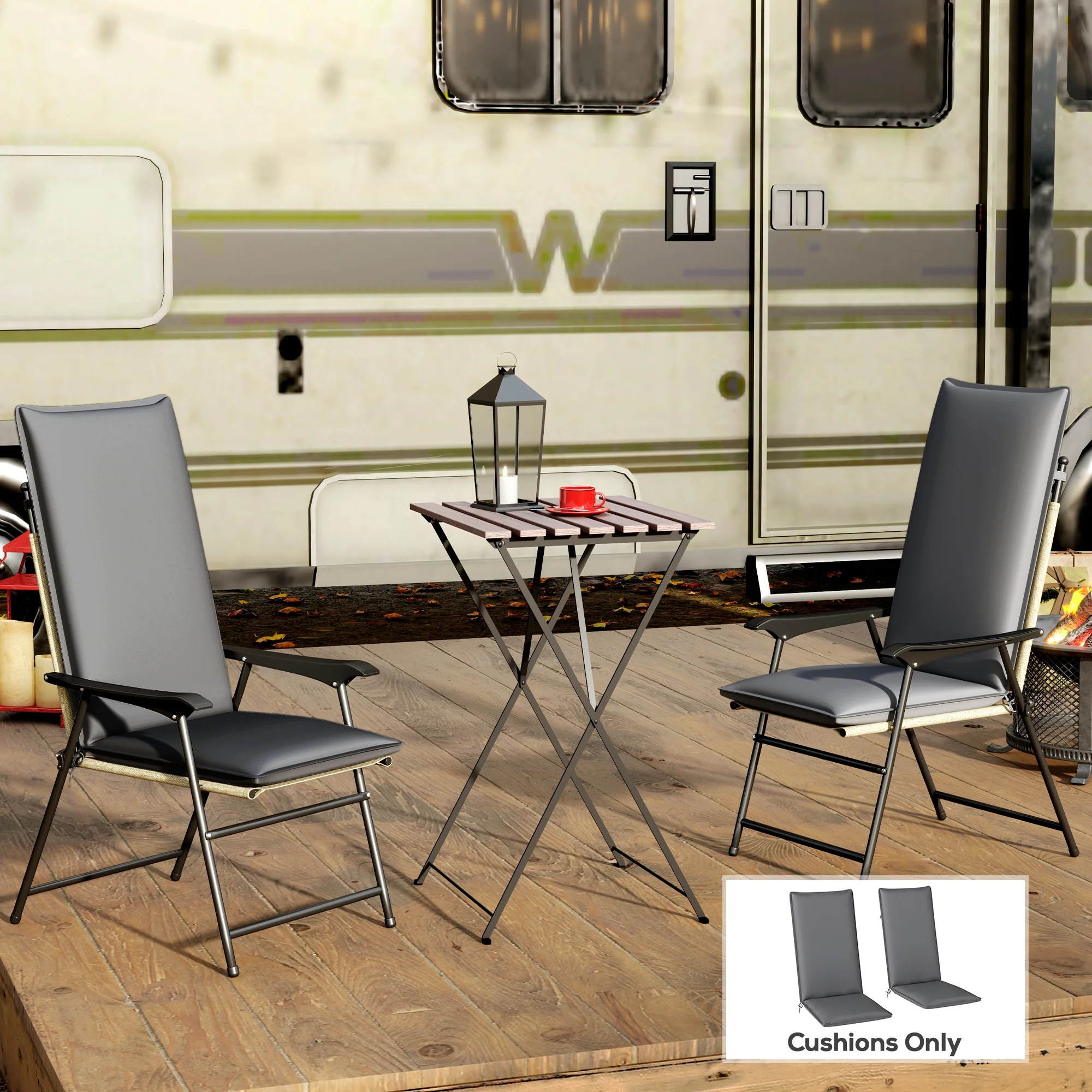 Set of 2 High Back Patio Chair Cushions with Ties, Dark Grey - Image 4