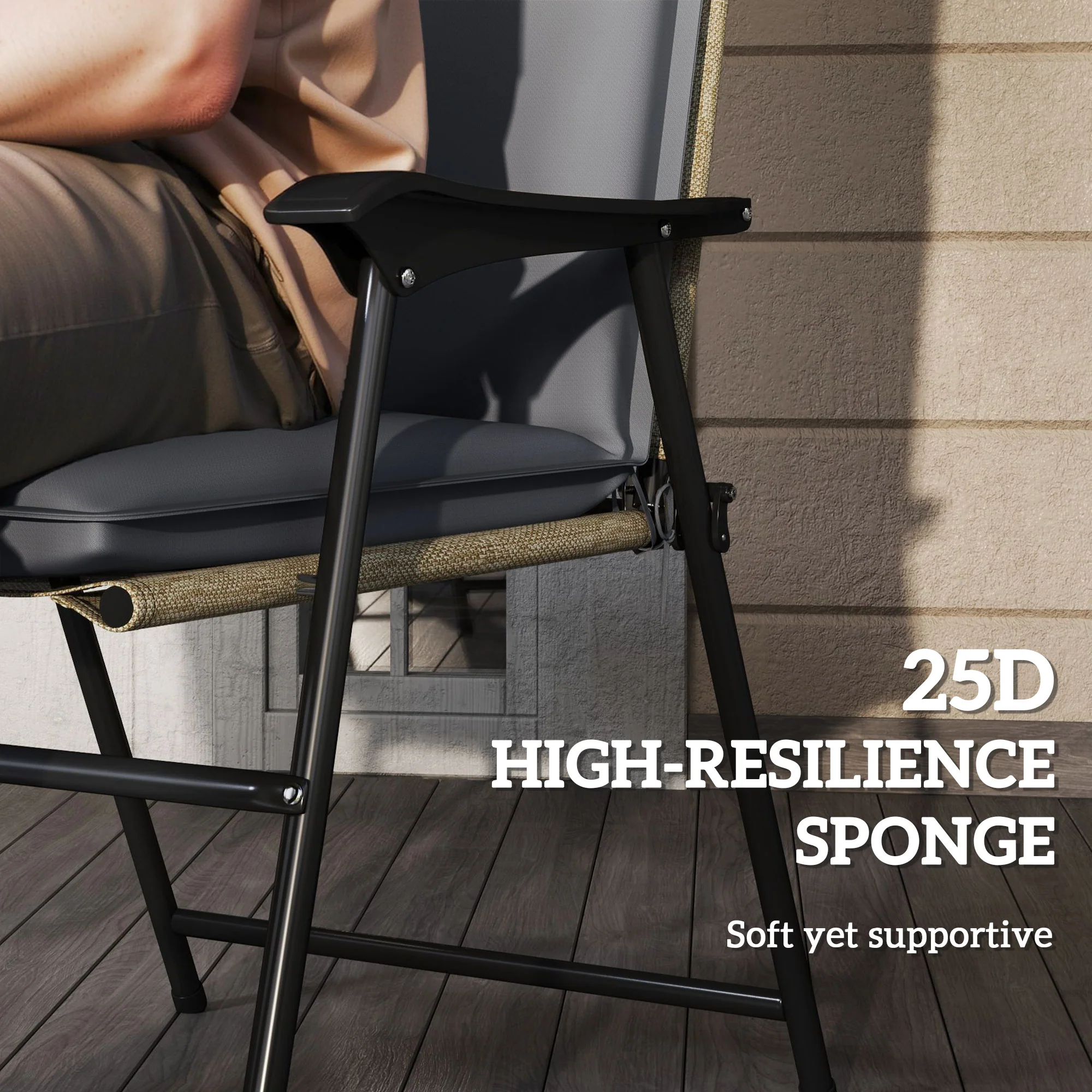 Set of 2 High Back Patio Chair Cushions with Ties, Dark Grey - Image 7
