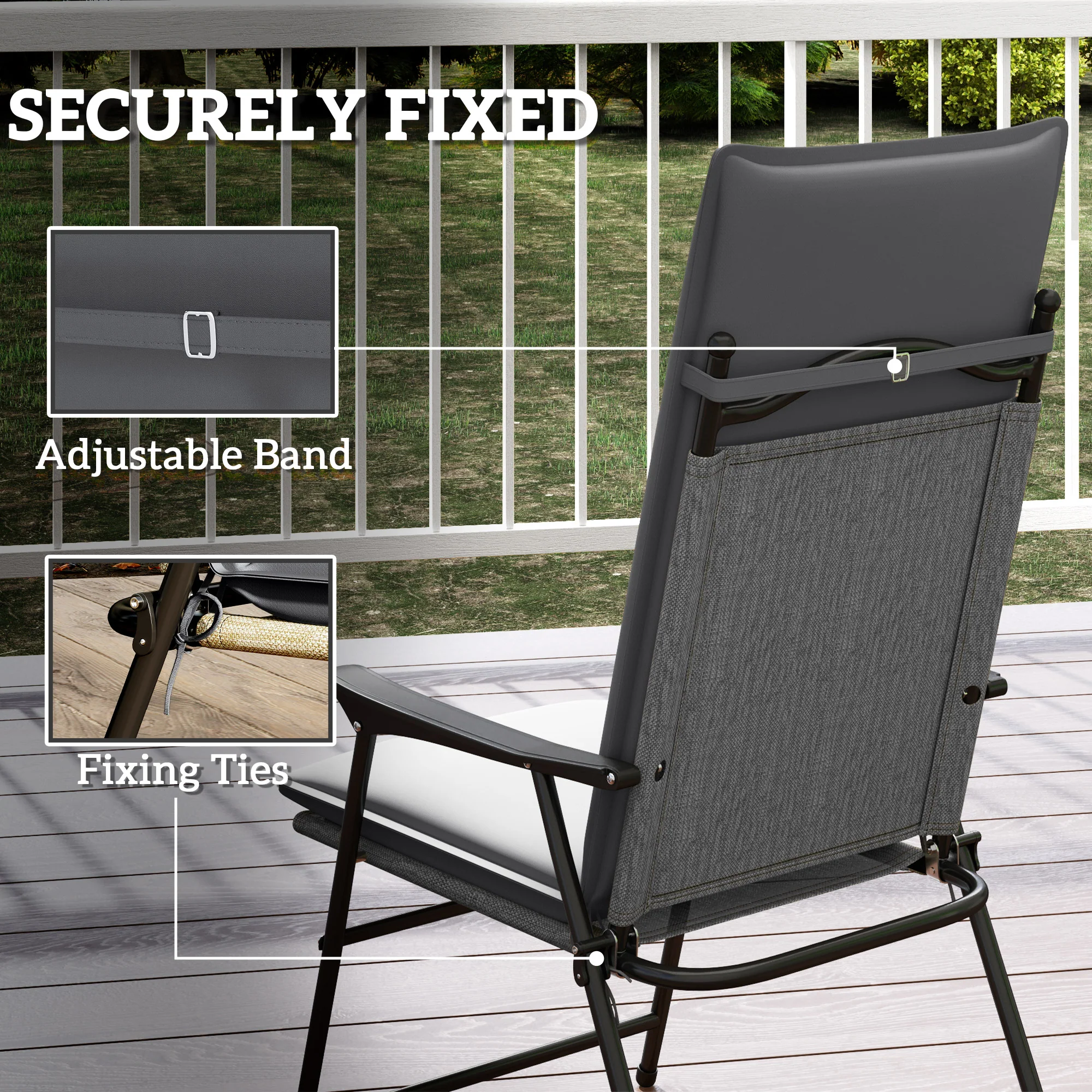 Set of 2 High Back Patio Chair Cushions with Ties, Dark Grey - Image 8