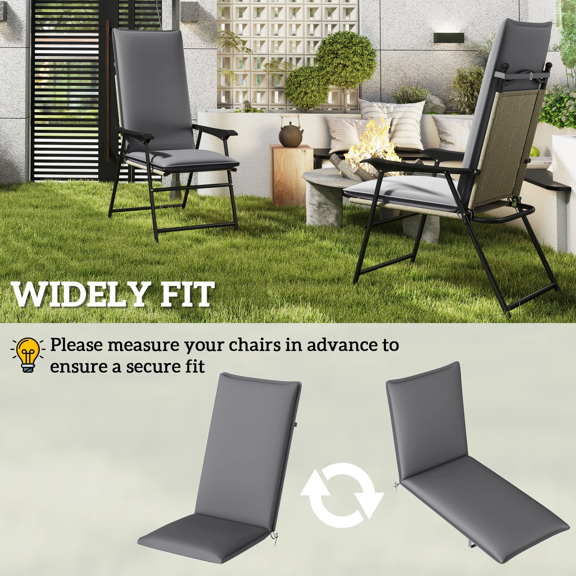 Set of 2 High Back Patio Chair Cushions with Ties, Dark Grey - Image 9
