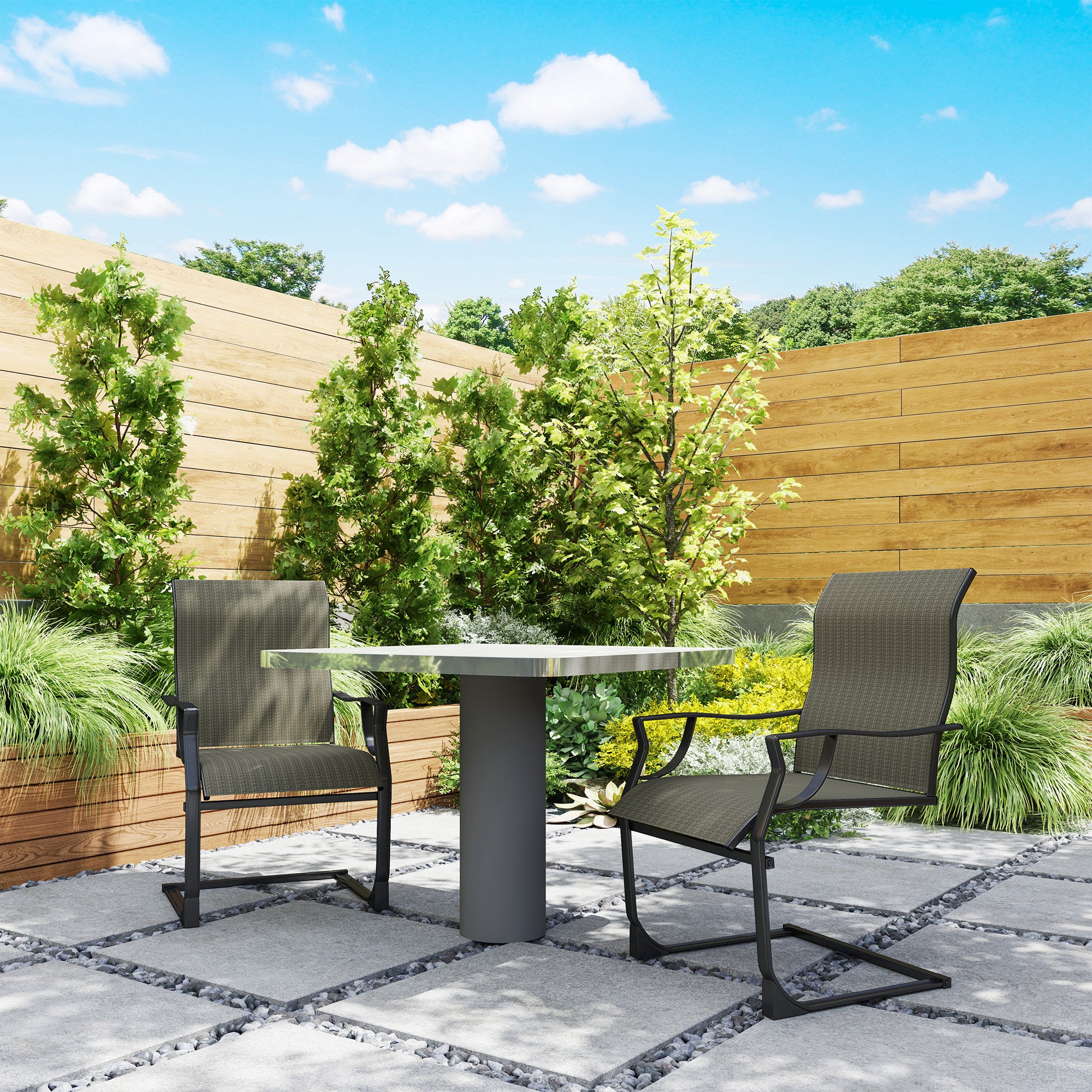 C Spring Motion Patio Chairs Set of 2 with Curved High Backrest & Breathable Fabric, Grey - Image 10