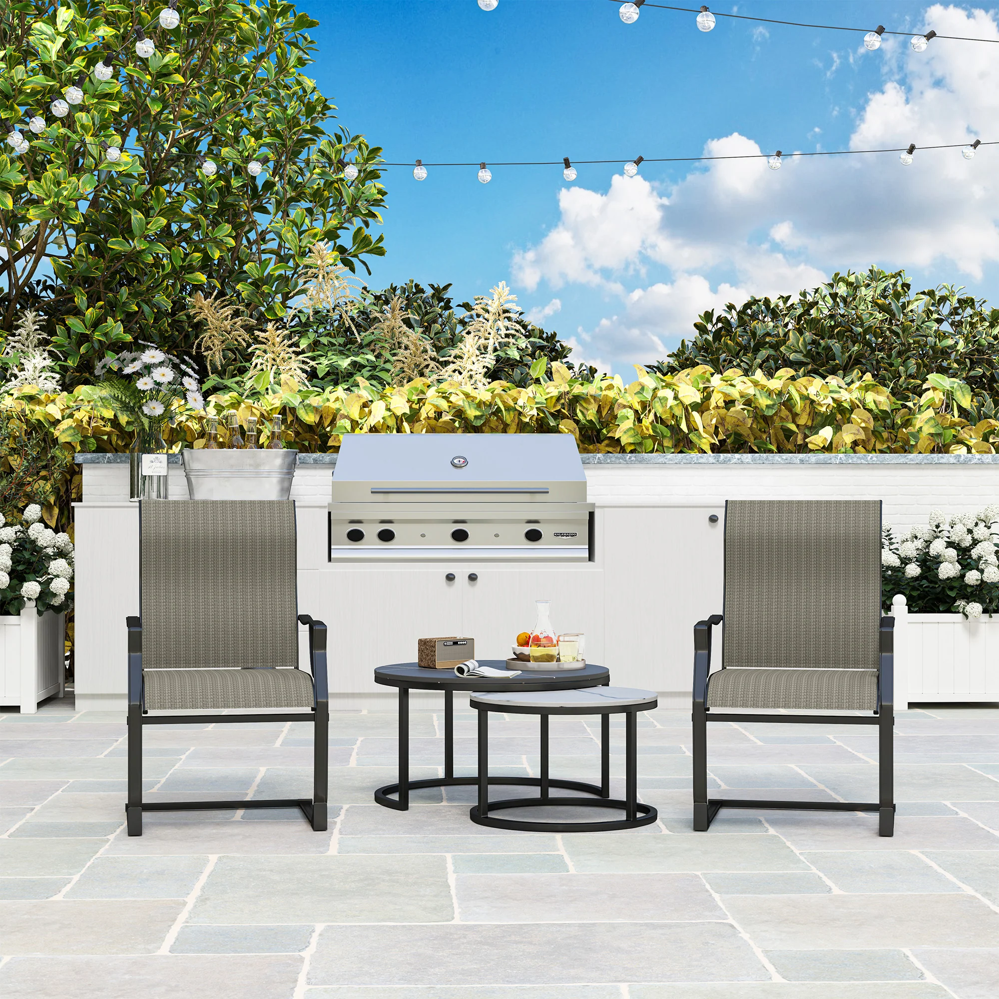 C Spring Motion Patio Chairs Set of 2 with Curved High Backrest & Breathable Fabric, Grey - Image 11