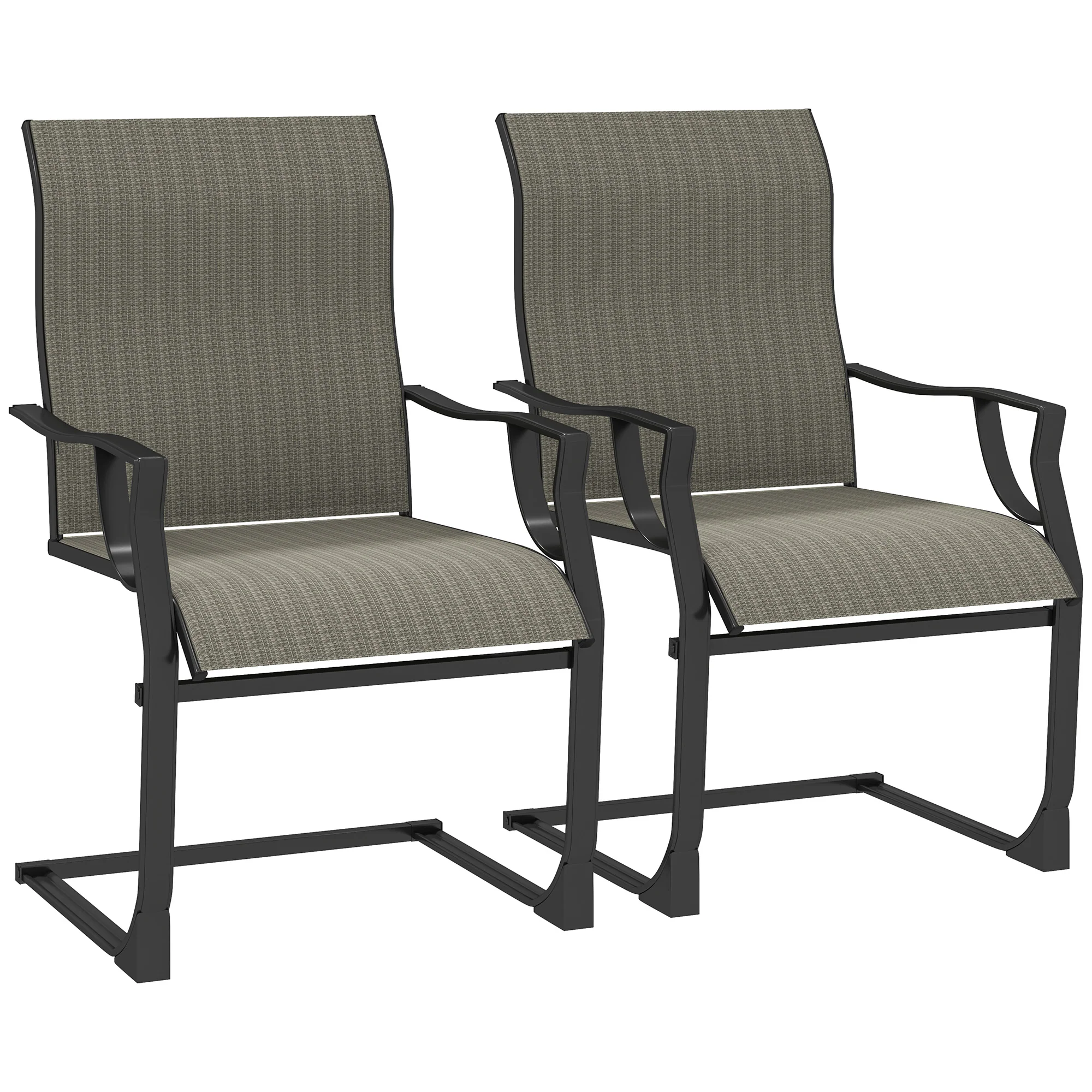 C Spring Motion Patio Chairs Set of 2 with Curved High Backrest & Breathable Fabric, Grey - Image 12
