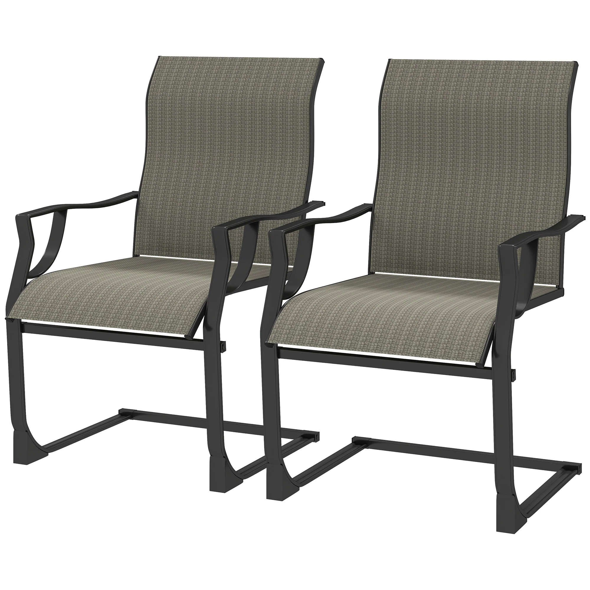 C Spring Motion Patio Chairs Set of 2 with Curved High Backrest & Breathable Fabric, Grey - Image 2