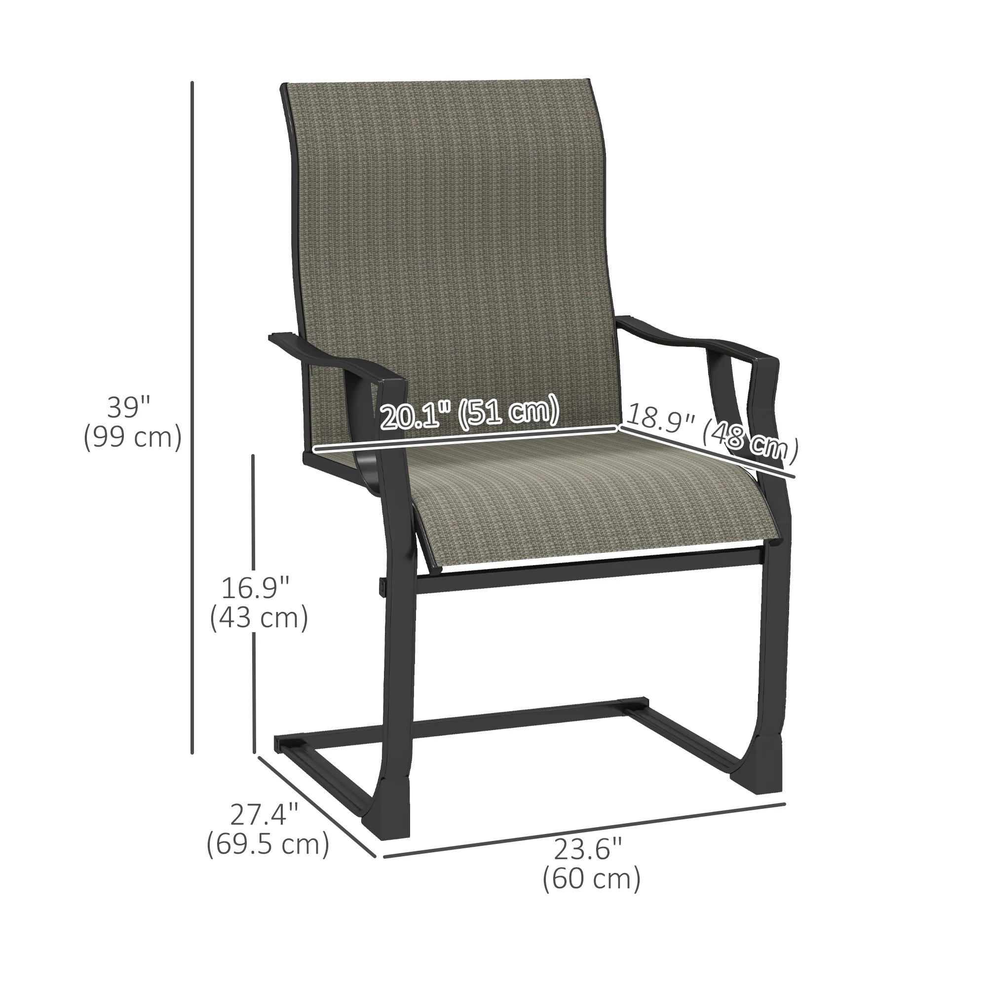 C Spring Motion Patio Chairs Set of 2 with Curved High Backrest & Breathable Fabric, Grey - Image 5