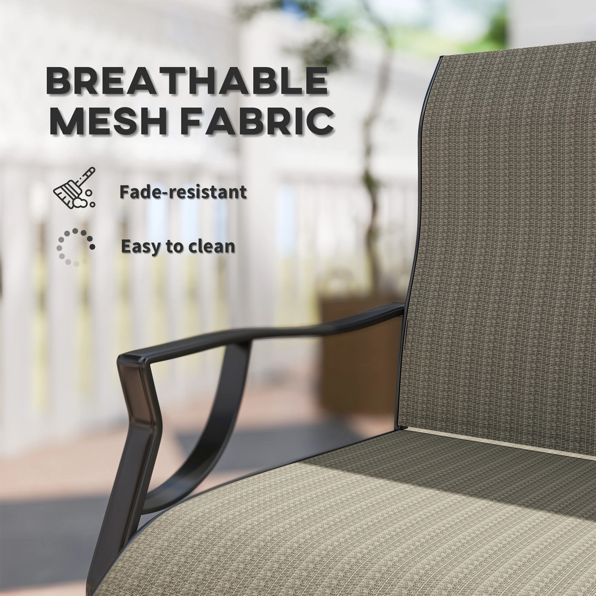 C Spring Motion Patio Chairs Set of 2 with Curved High Backrest & Breathable Fabric, Grey - Image 8