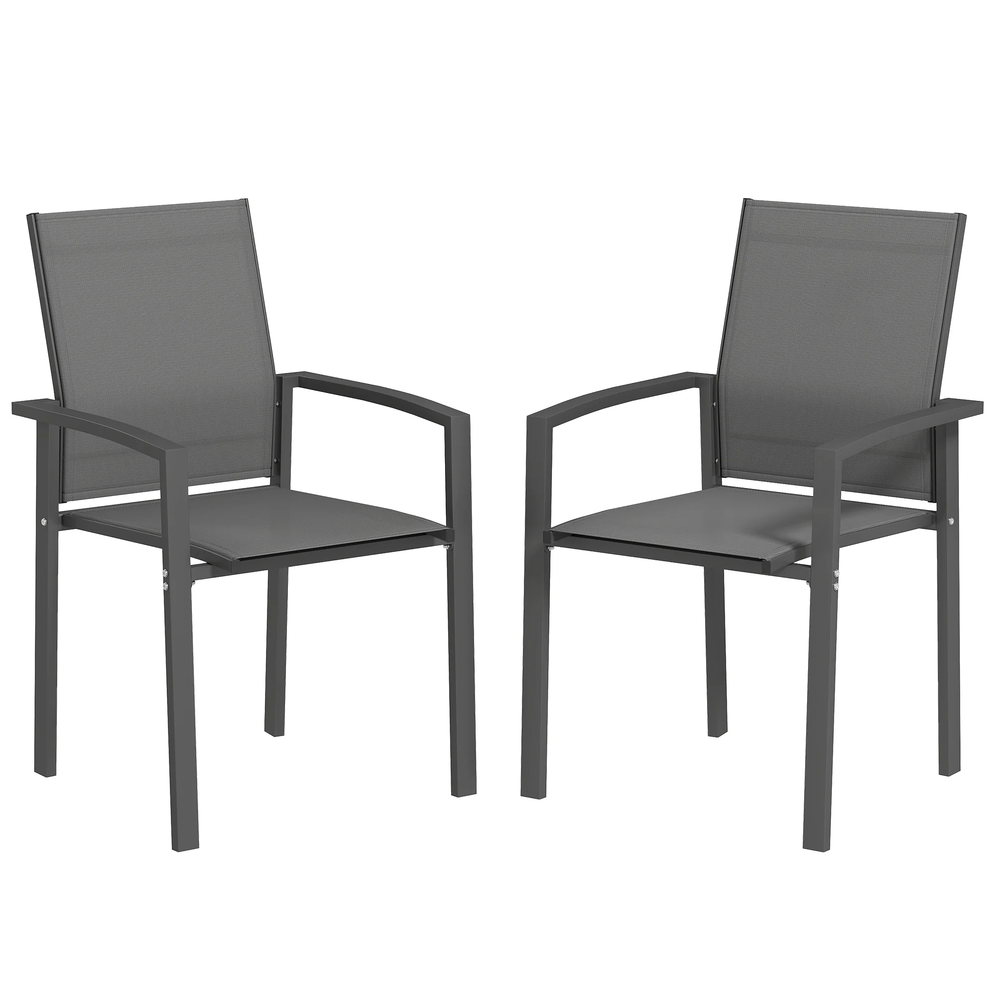 Set of 2 Stackable Patio Dining Chairs with Mesh Seat, Dark Grey - Image 12