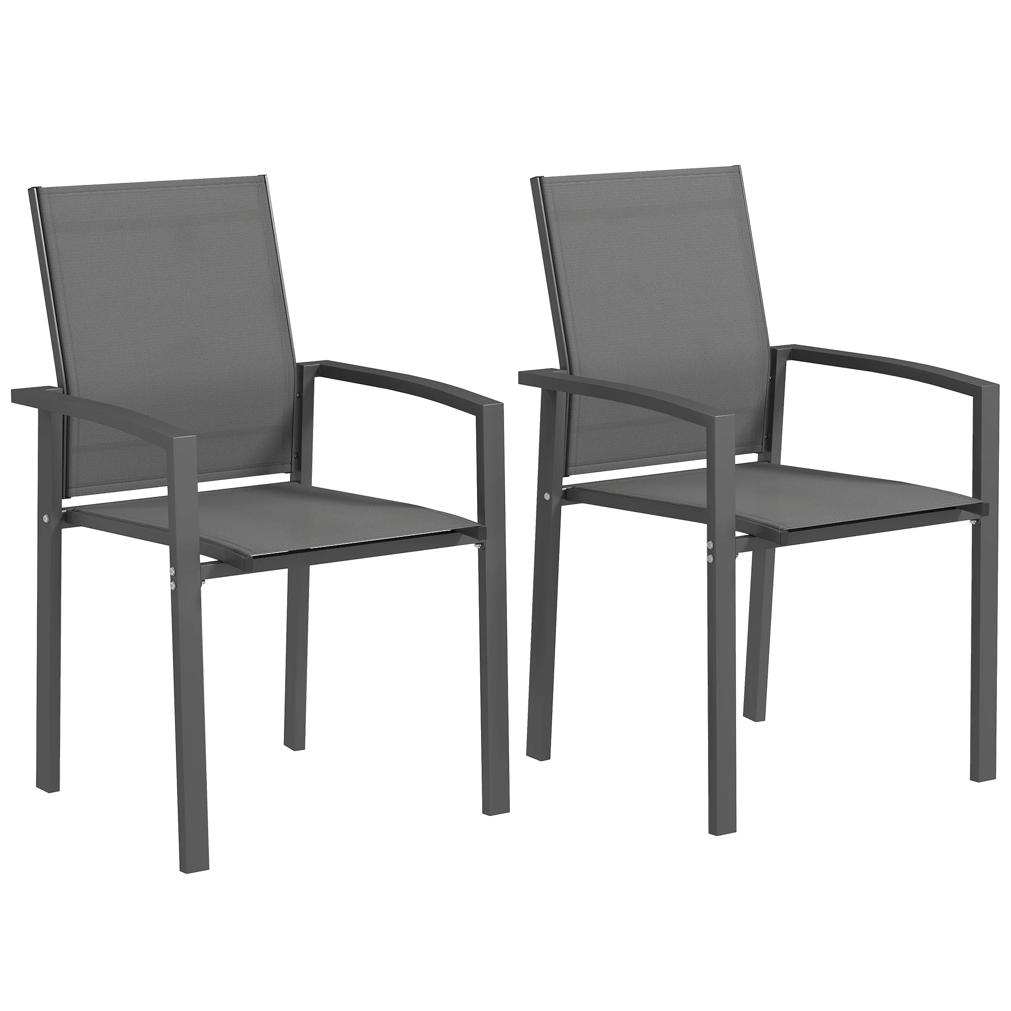 Set of 2 Stackable Patio Dining Chairs with Mesh Seat, Dark Grey - Image 2