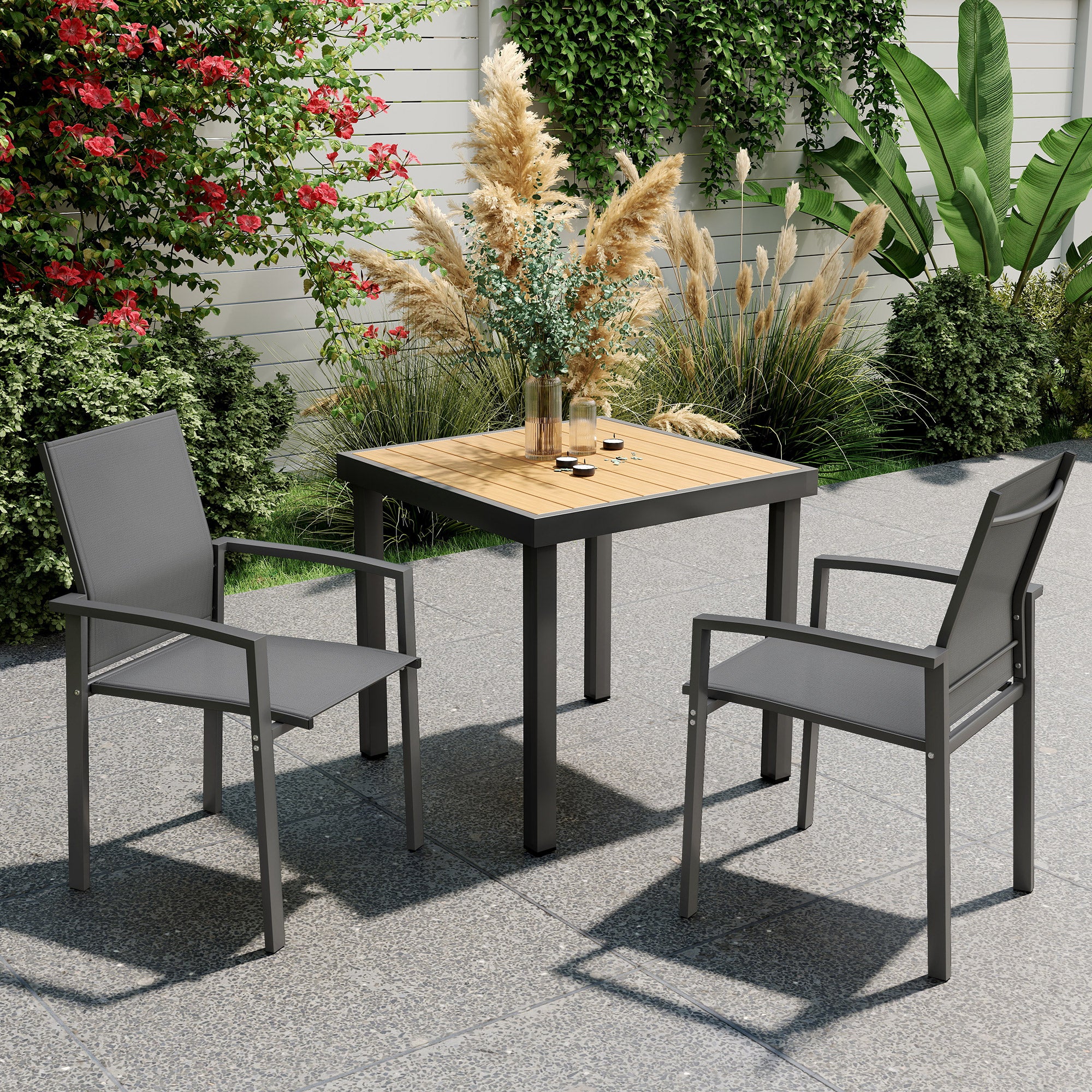 Set of 2 Stackable Patio Dining Chairs with Mesh Seat, Dark Grey - Image 3