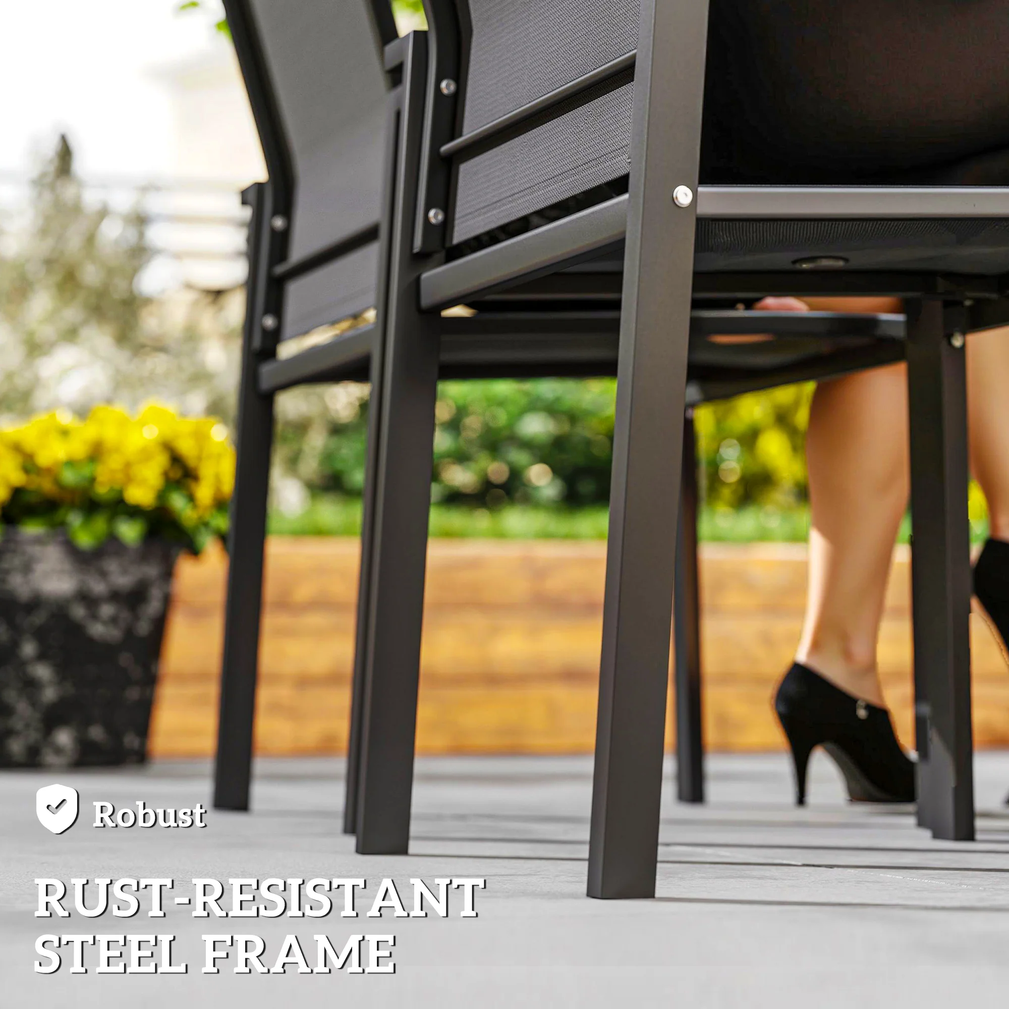Set of 2 Stackable Patio Dining Chairs with Mesh Seat, Dark Grey - Image 7