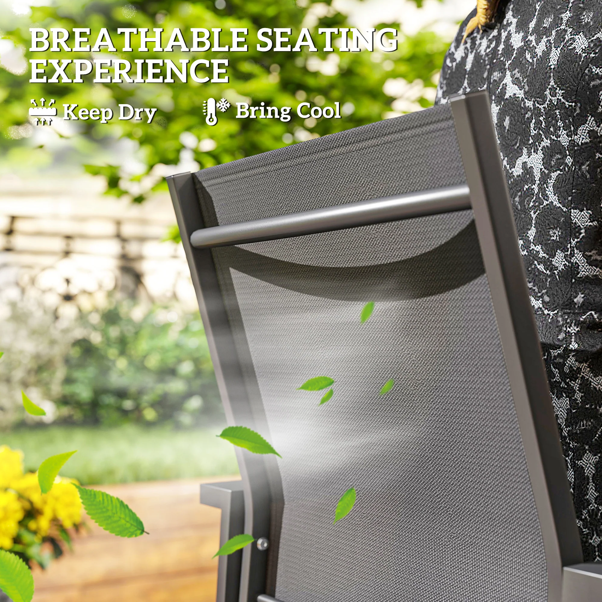 Set of 2 Stackable Patio Dining Chairs with Mesh Seat, Dark Grey - Image 8