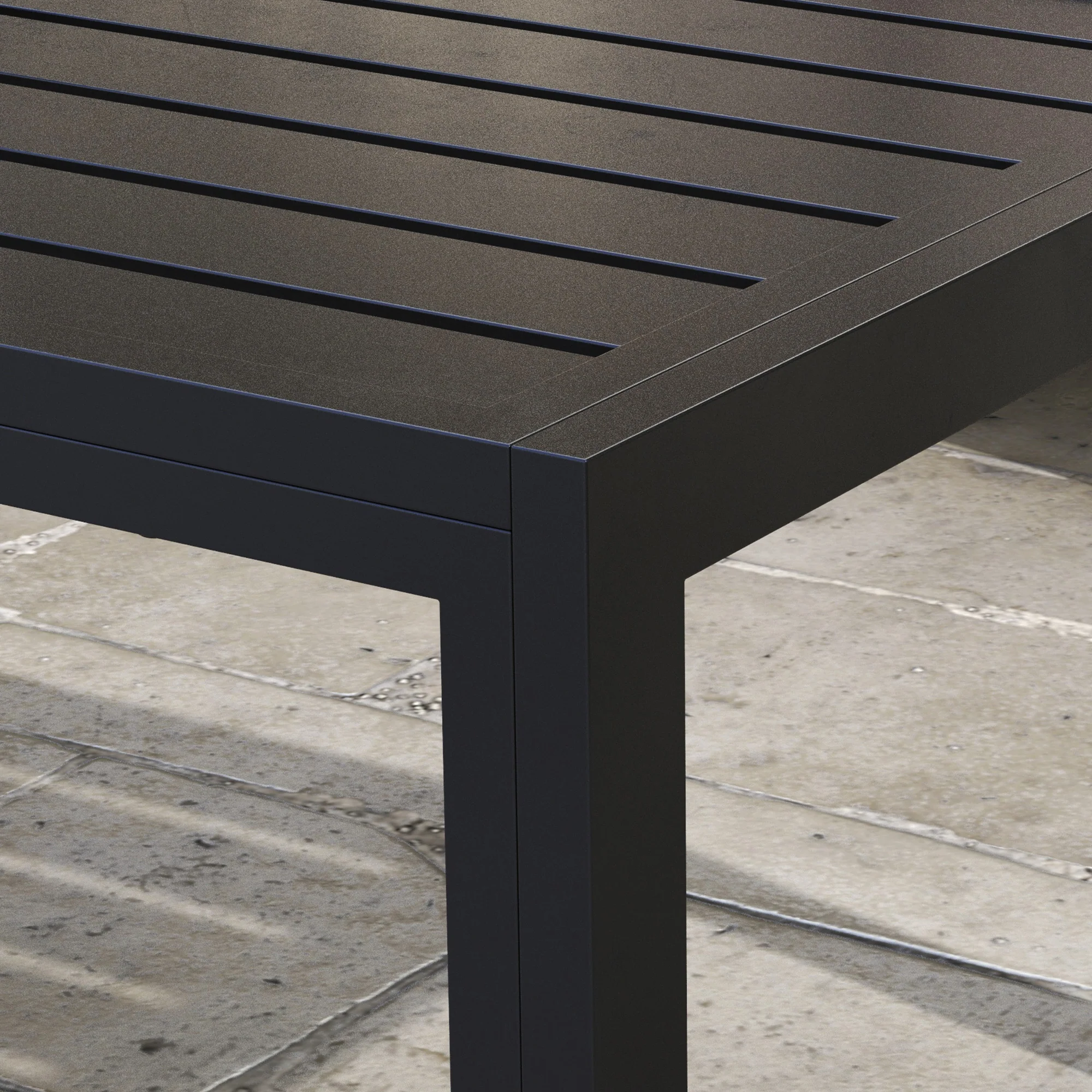 Rectangular Patio Side Table with Steel Frame & Slat Tabletop for Garden, Balcony, Black - Image 10