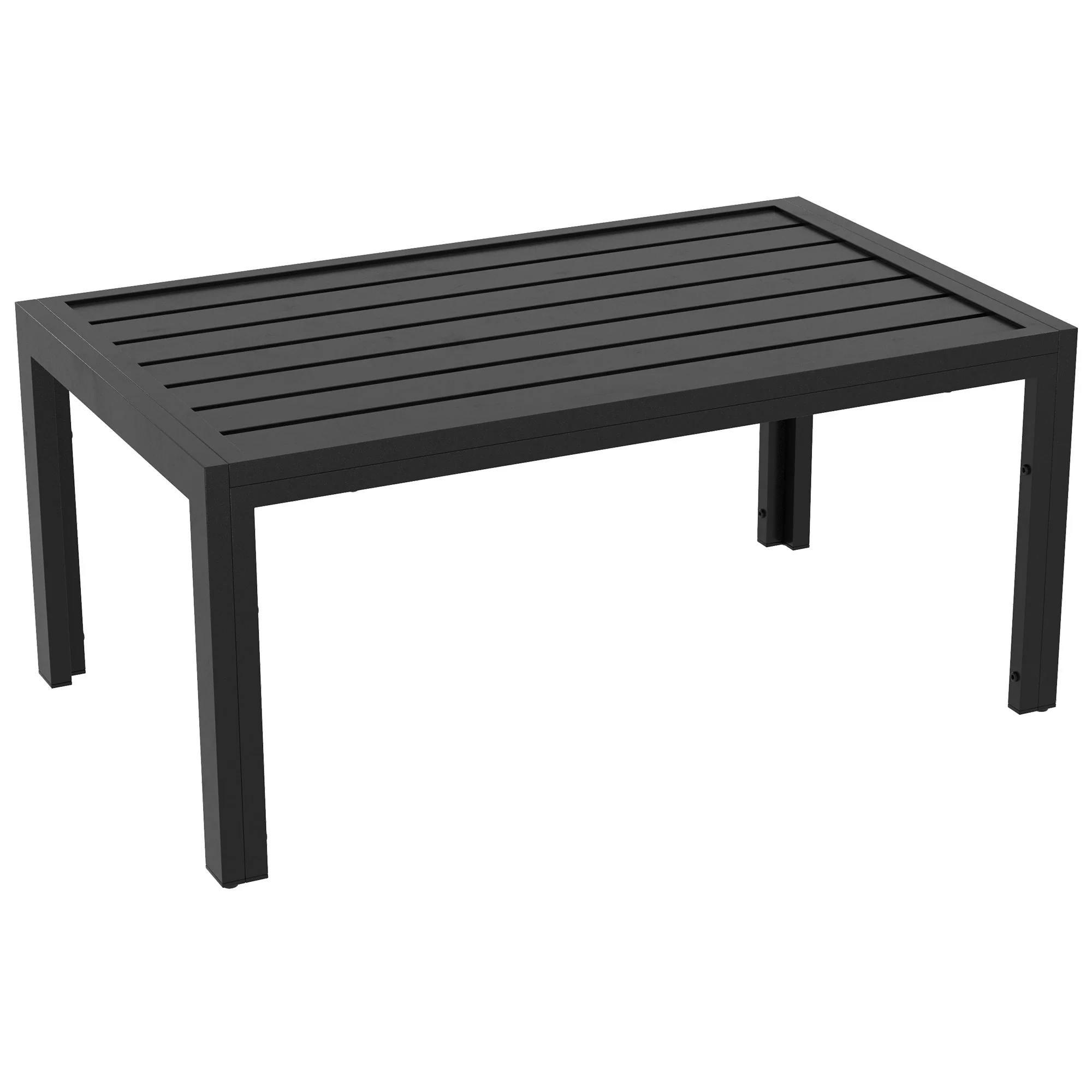 Rectangular Patio Side Table with Steel Frame & Slat Tabletop for Garden, Balcony, Black - Image 2
