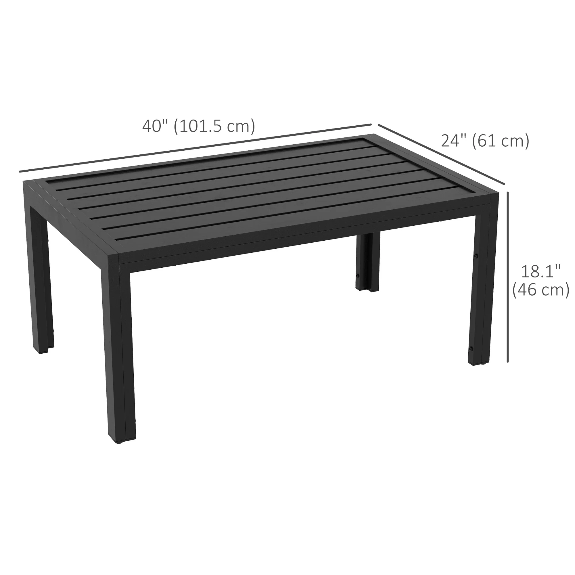 Rectangular Patio Side Table with Steel Frame & Slat Tabletop for Garden, Balcony, Black - Image 5