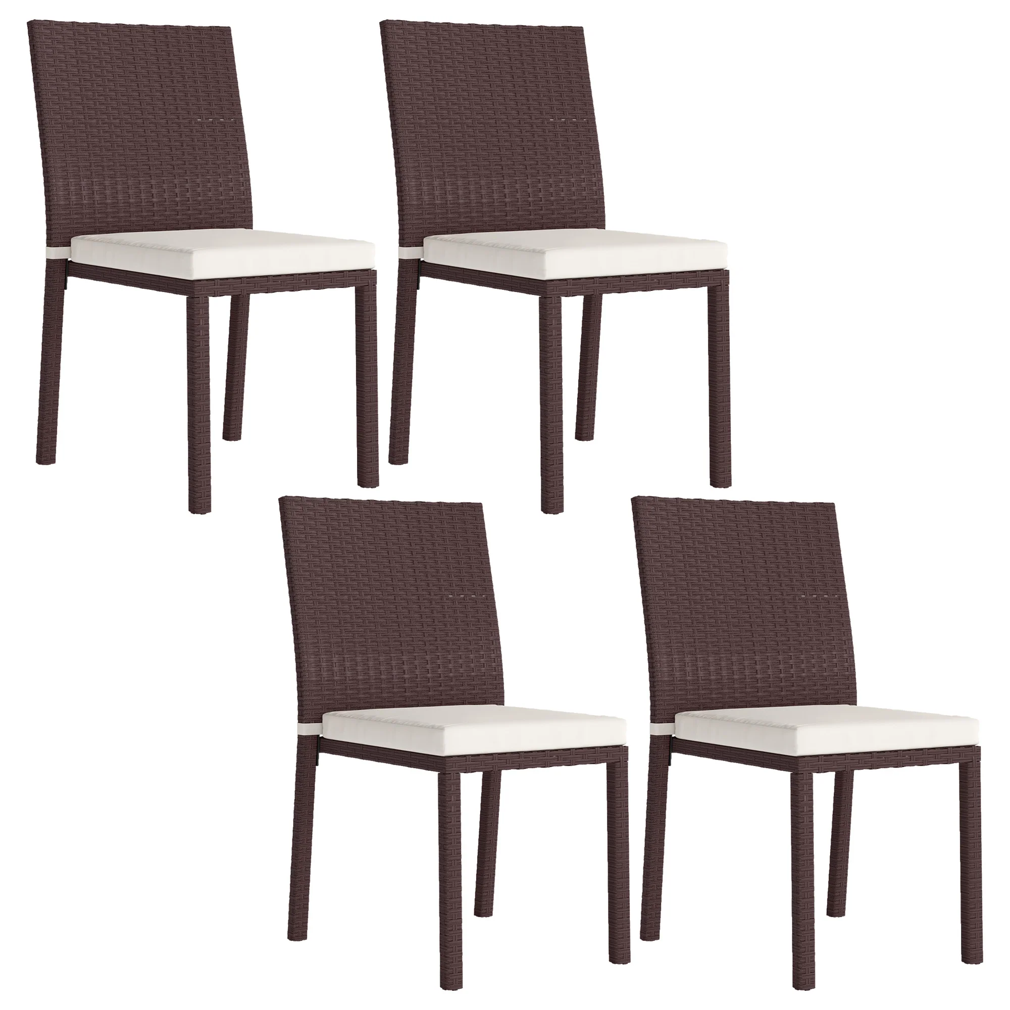 Patio Dining Chairs Set of 4, All Weather Wicker Armless Chairs with Steel Frame, Beige - Image 12