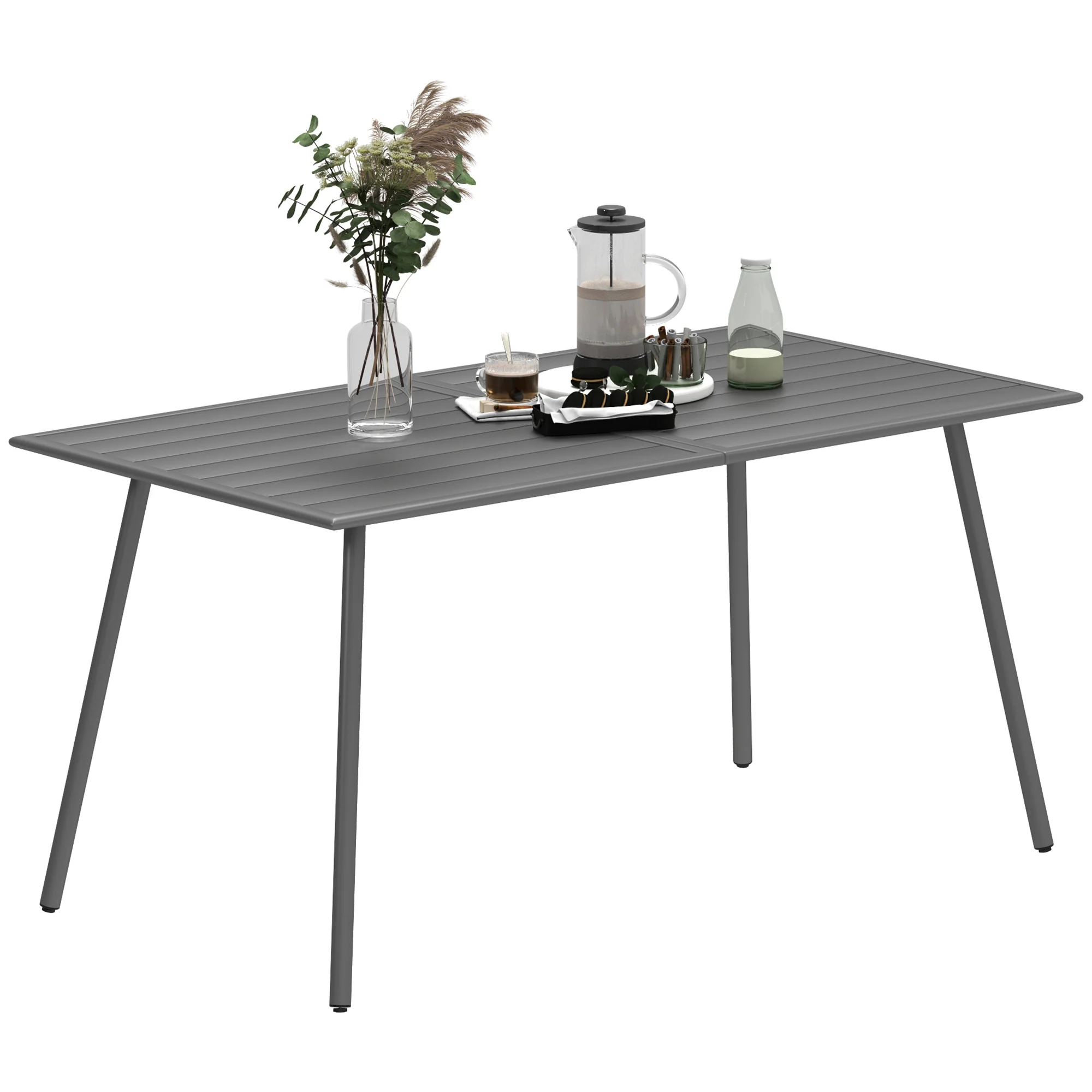 Rectangle Patio Dining Table for 6, Metal Steel Slat Table, 59" x 31.5" x 29", Grey